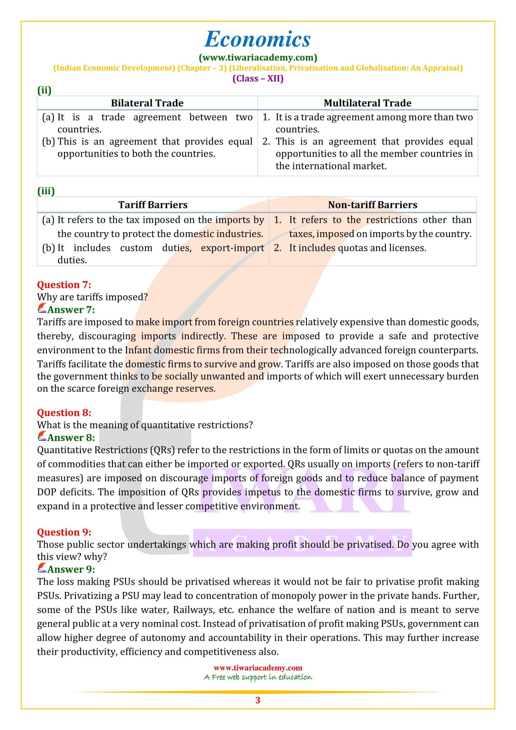 Class 12 Indian Economic Development Chapter 3