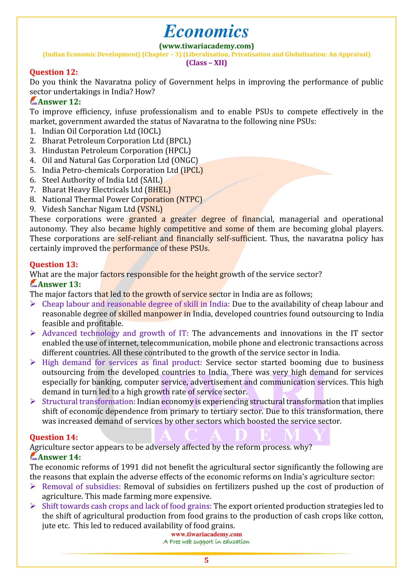 Class 12 Indian Economic Development Chapter 3 English Medium solutions