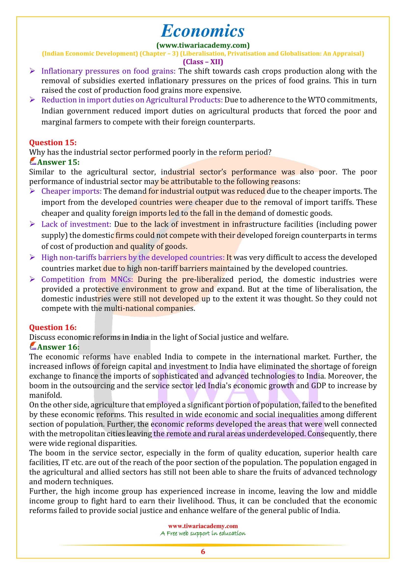 Class 12 Indian Economic Development Chapter 3 Questions answers