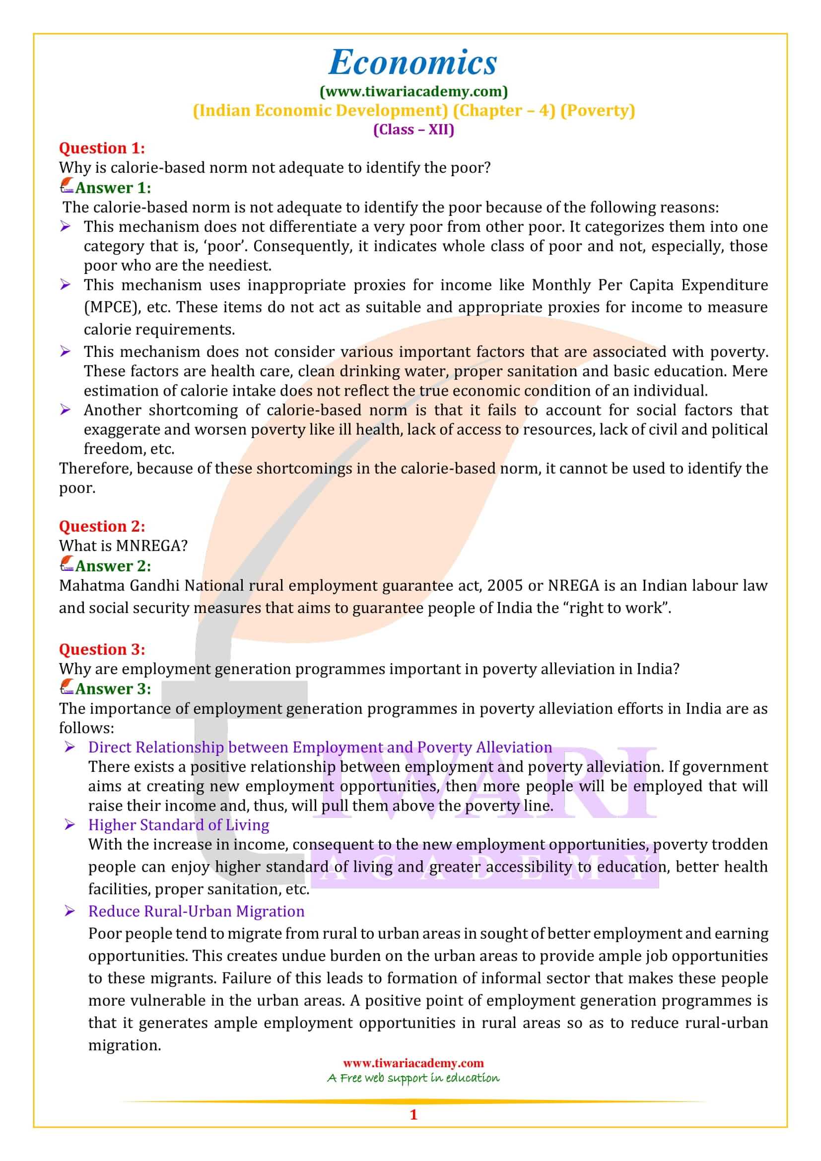 NCERT Solutions for Class 12 Indian Economic Development Chapter 4 Question answers