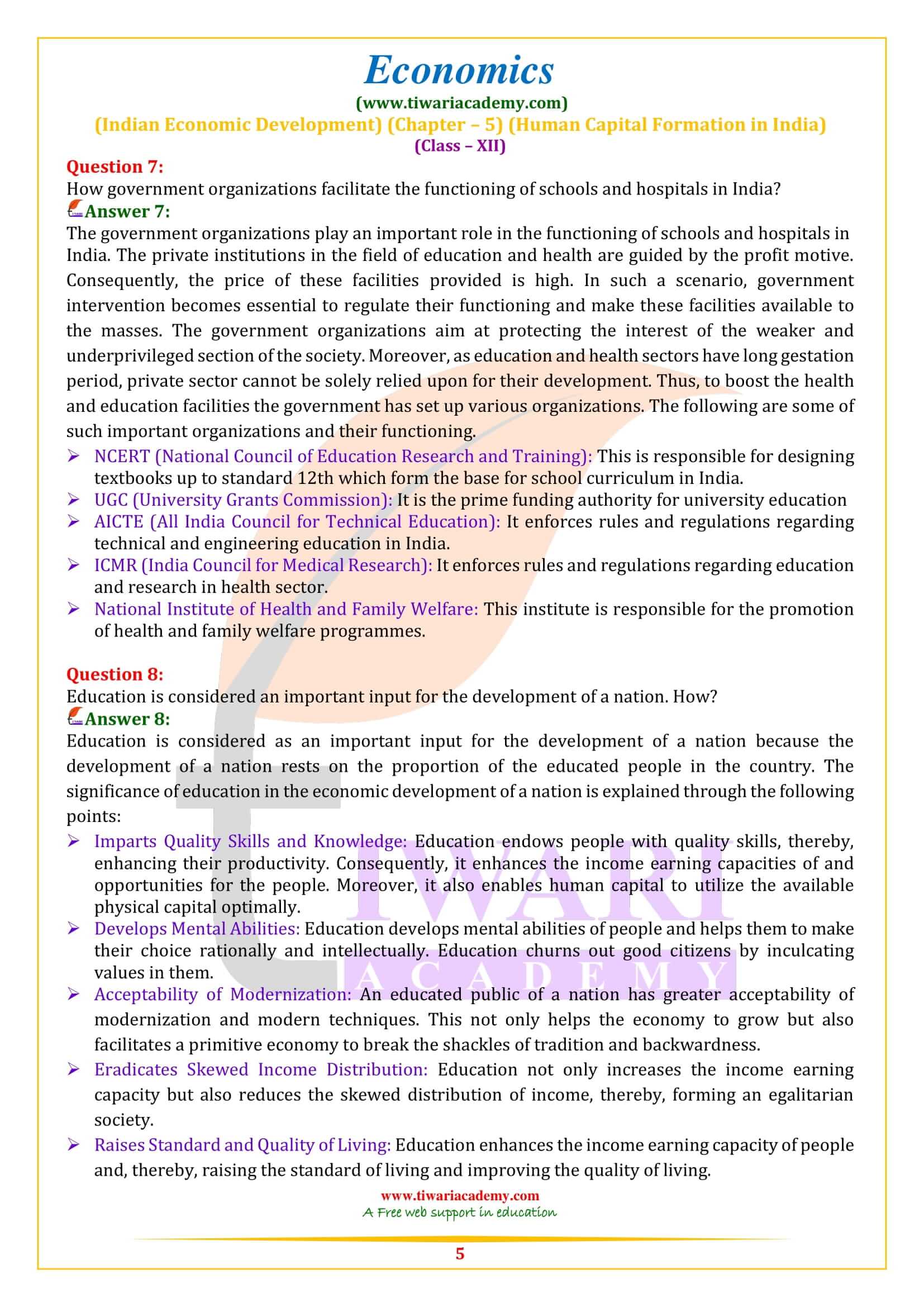 NCERT Solutions for Class 12 Indian Economic Development Chapter 5 Extra Questions