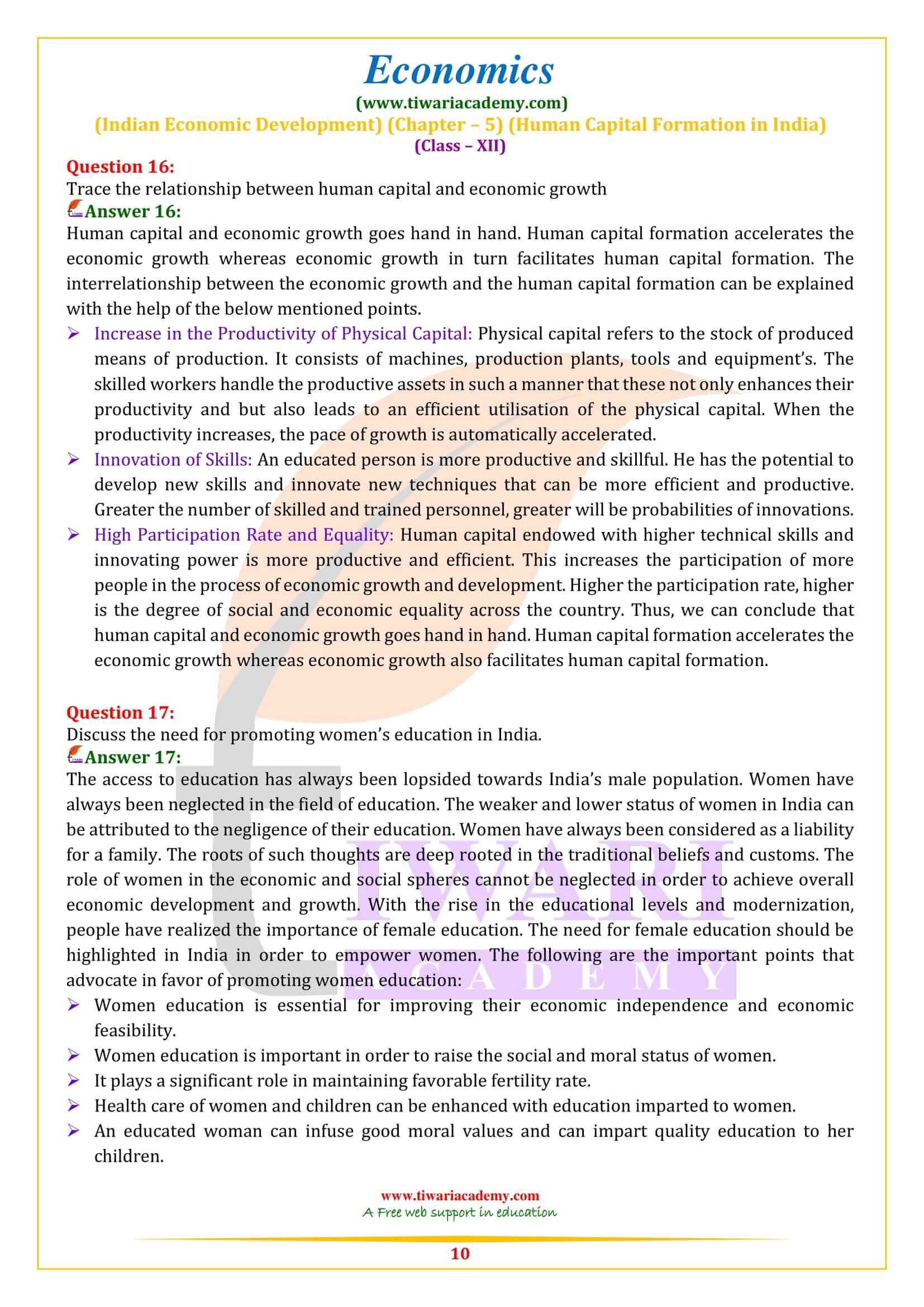 Class 12 Indian Economic Development Chapter 5 Exercises answers