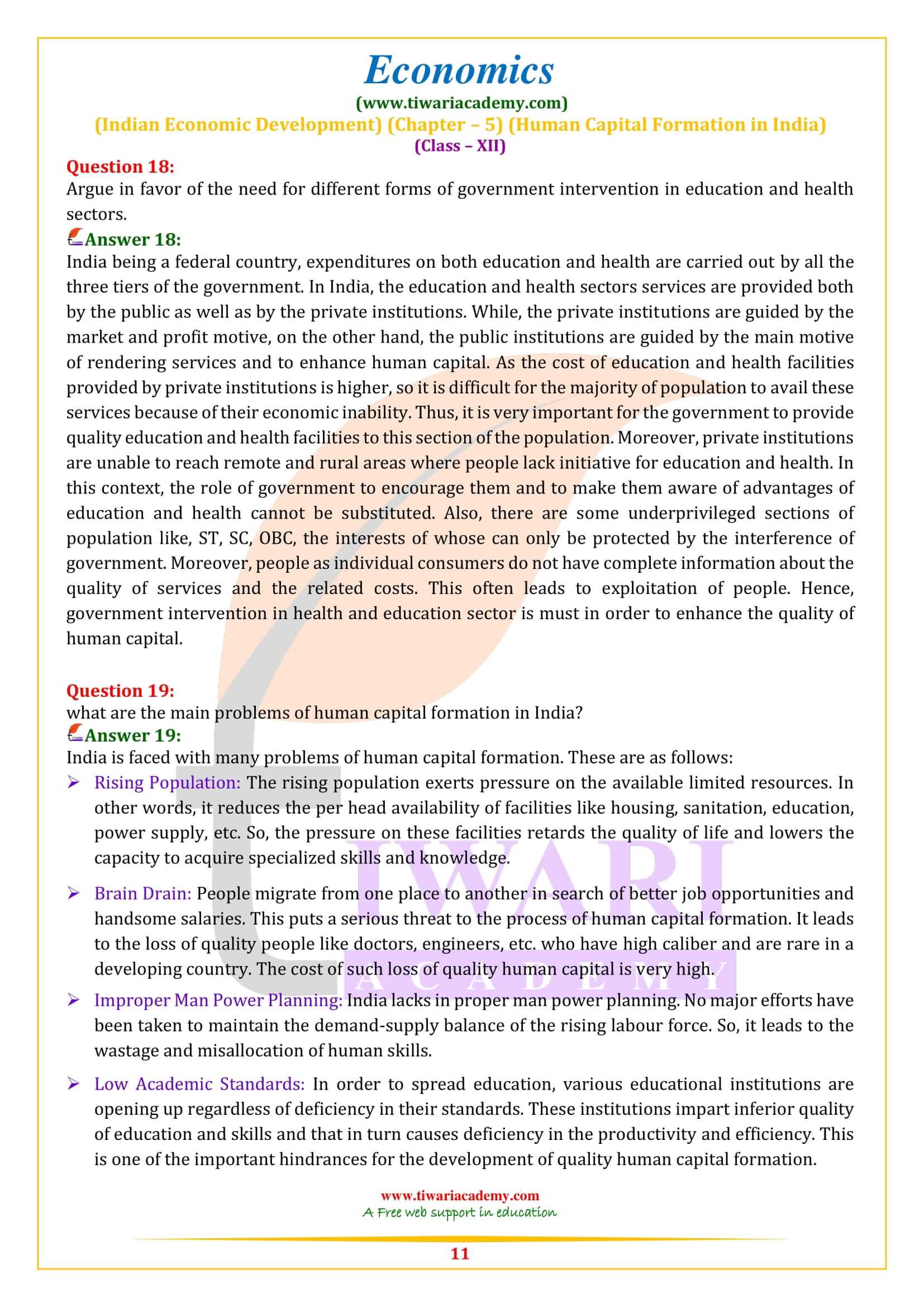 Class 12 Indian Economic Development Chapter 5 Exercises question answers