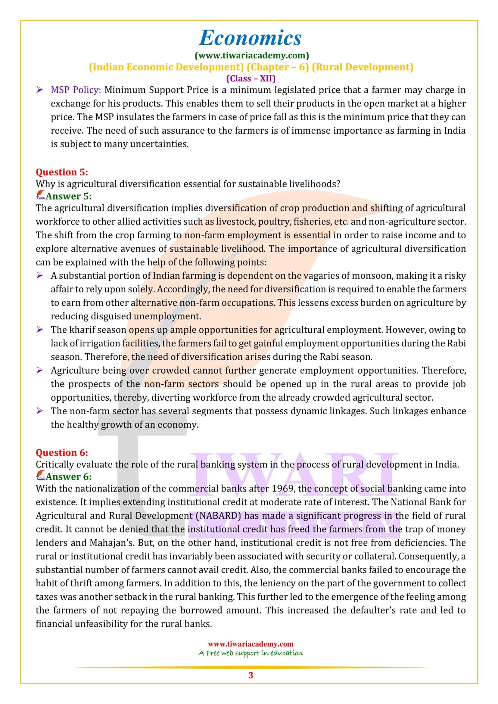 NCERT Solutions for Class 12 Indian Economic Development Chapter 6 Question Answers