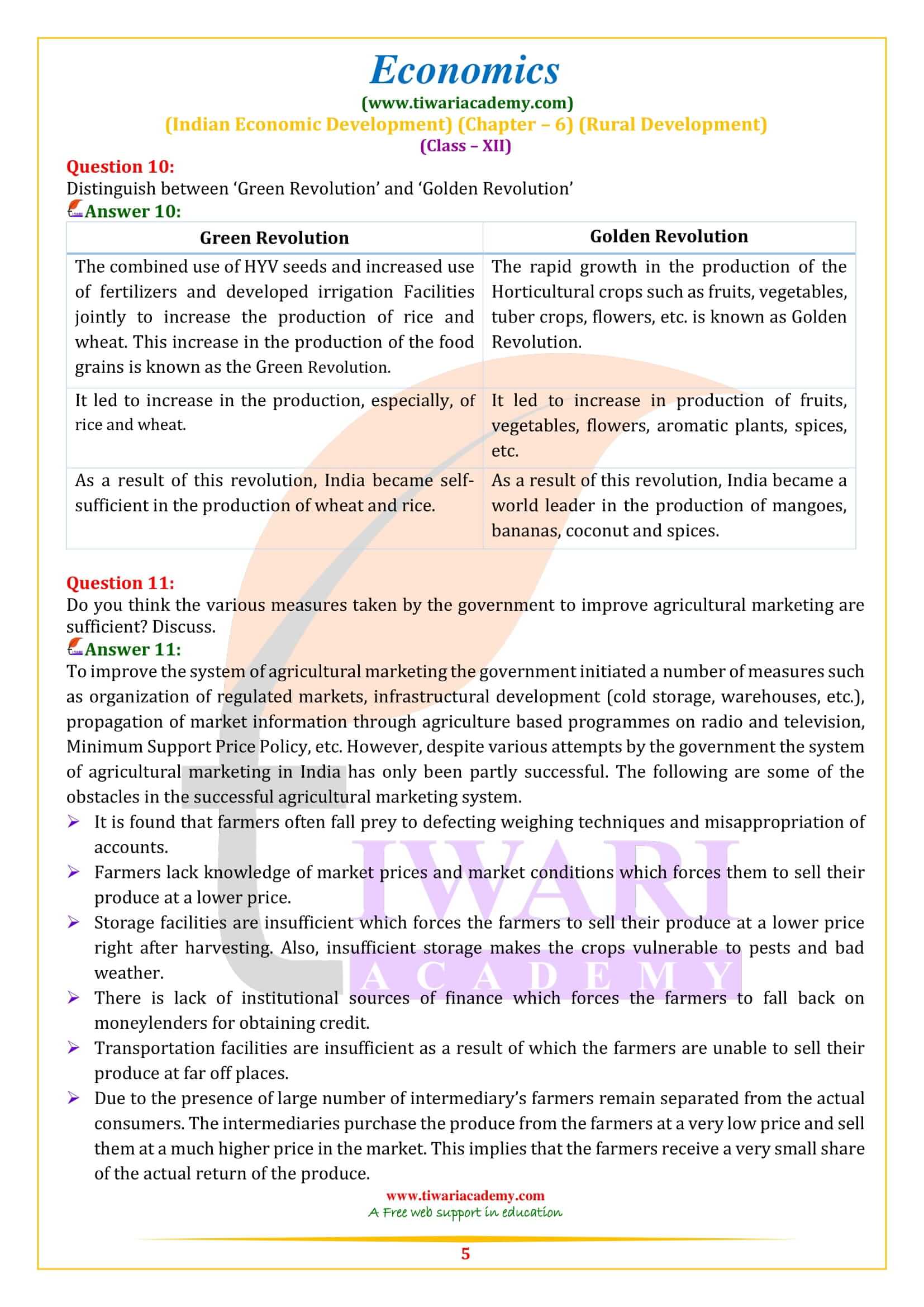 NCERT Solutions for Class 12 Indian Economic Development Chapter 6 exercises answers