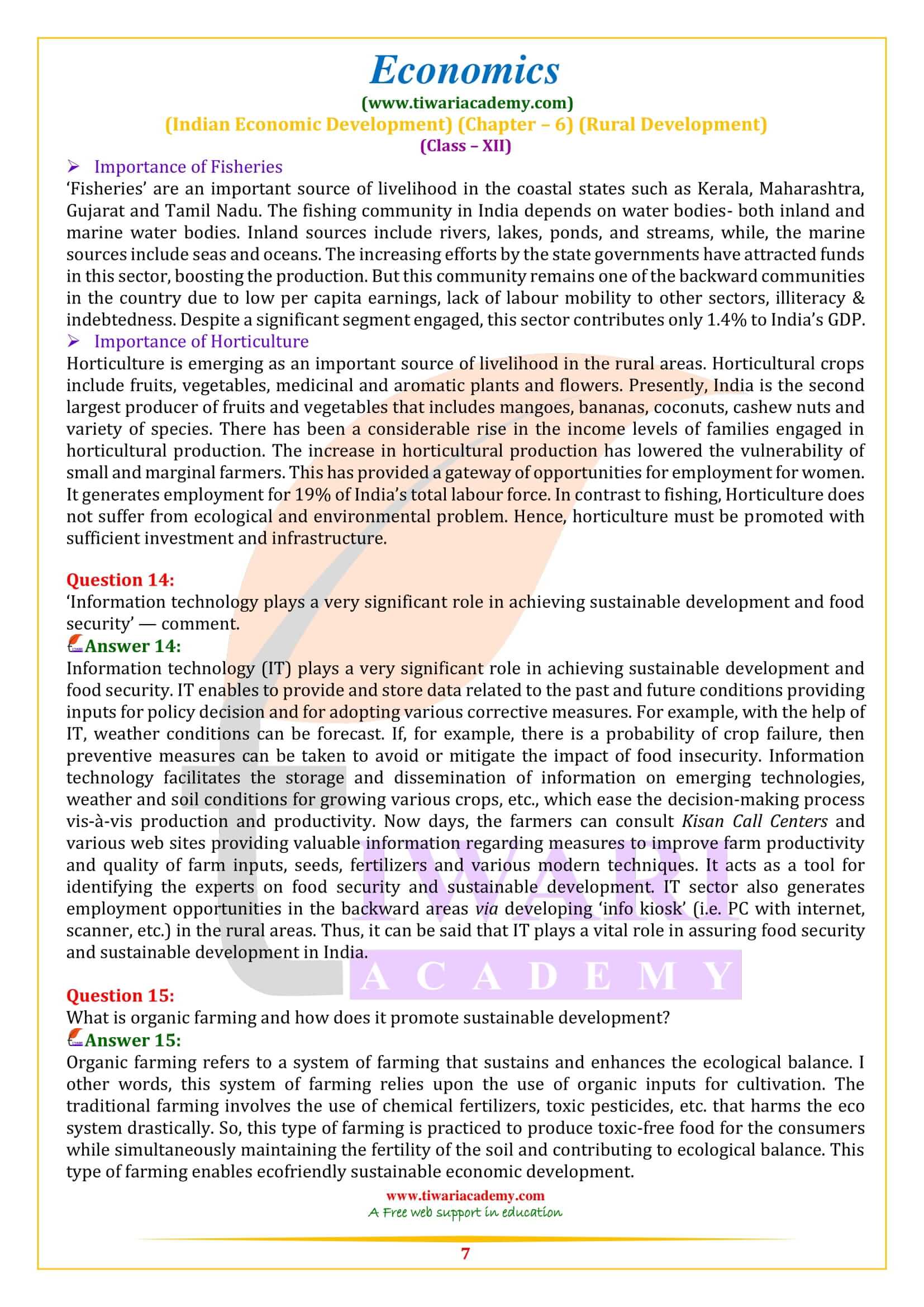 Class 12 Indian Economic Development Chapter 6 Solutions