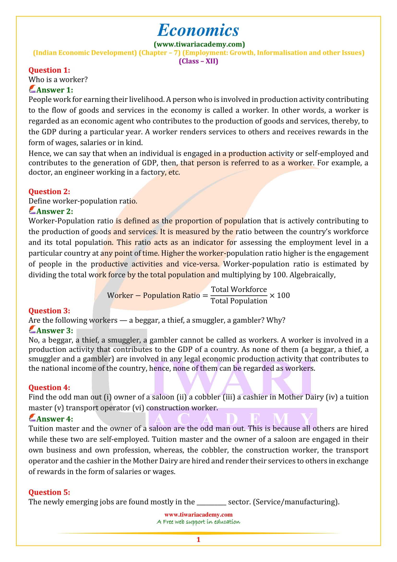 NCERT Solutions for Class 12 Indian Economic Development Chapter 7 Question Answers