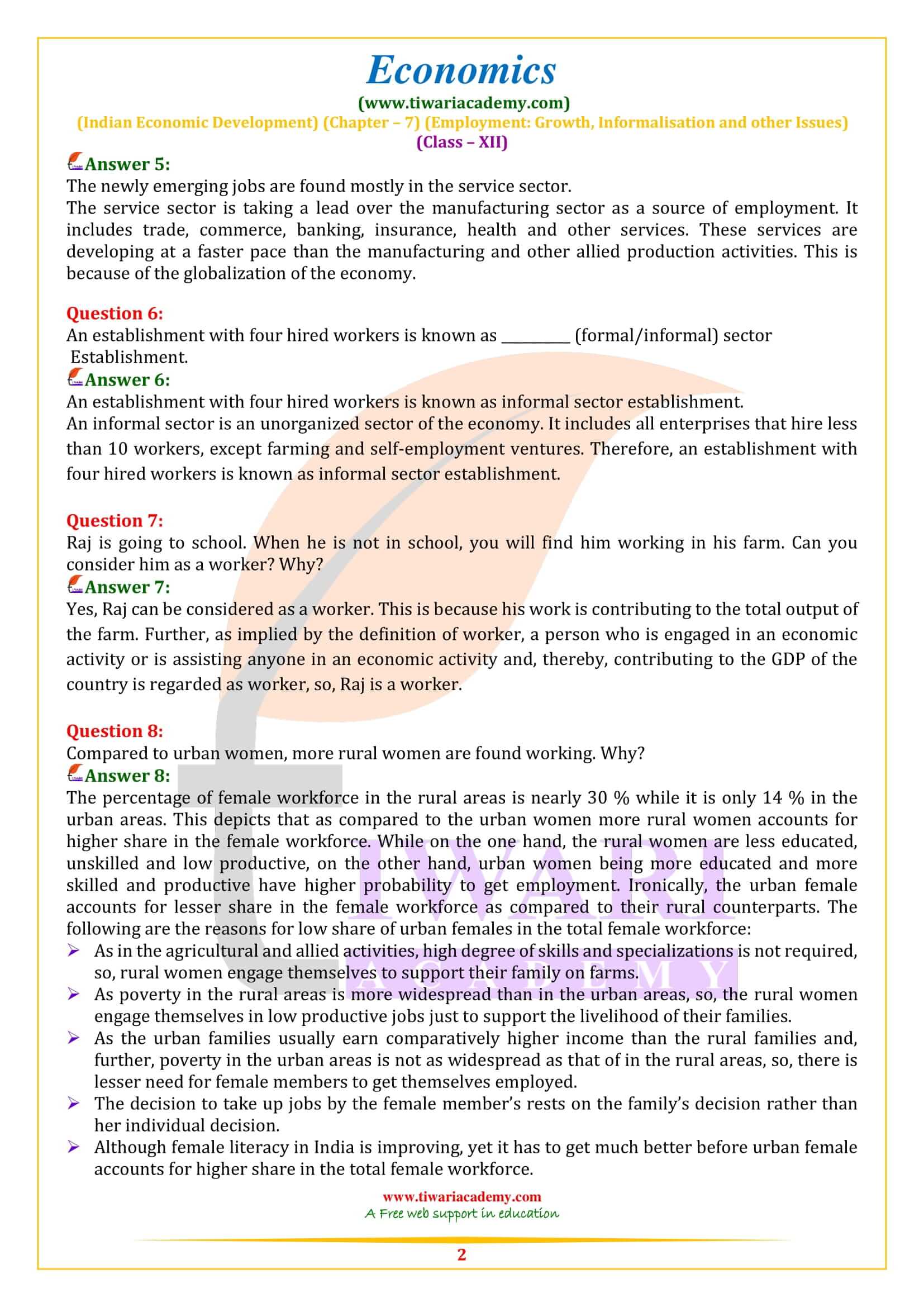 NCERT Solutions for Class 12 Indian Economic Development Chapter 7 in English Medium