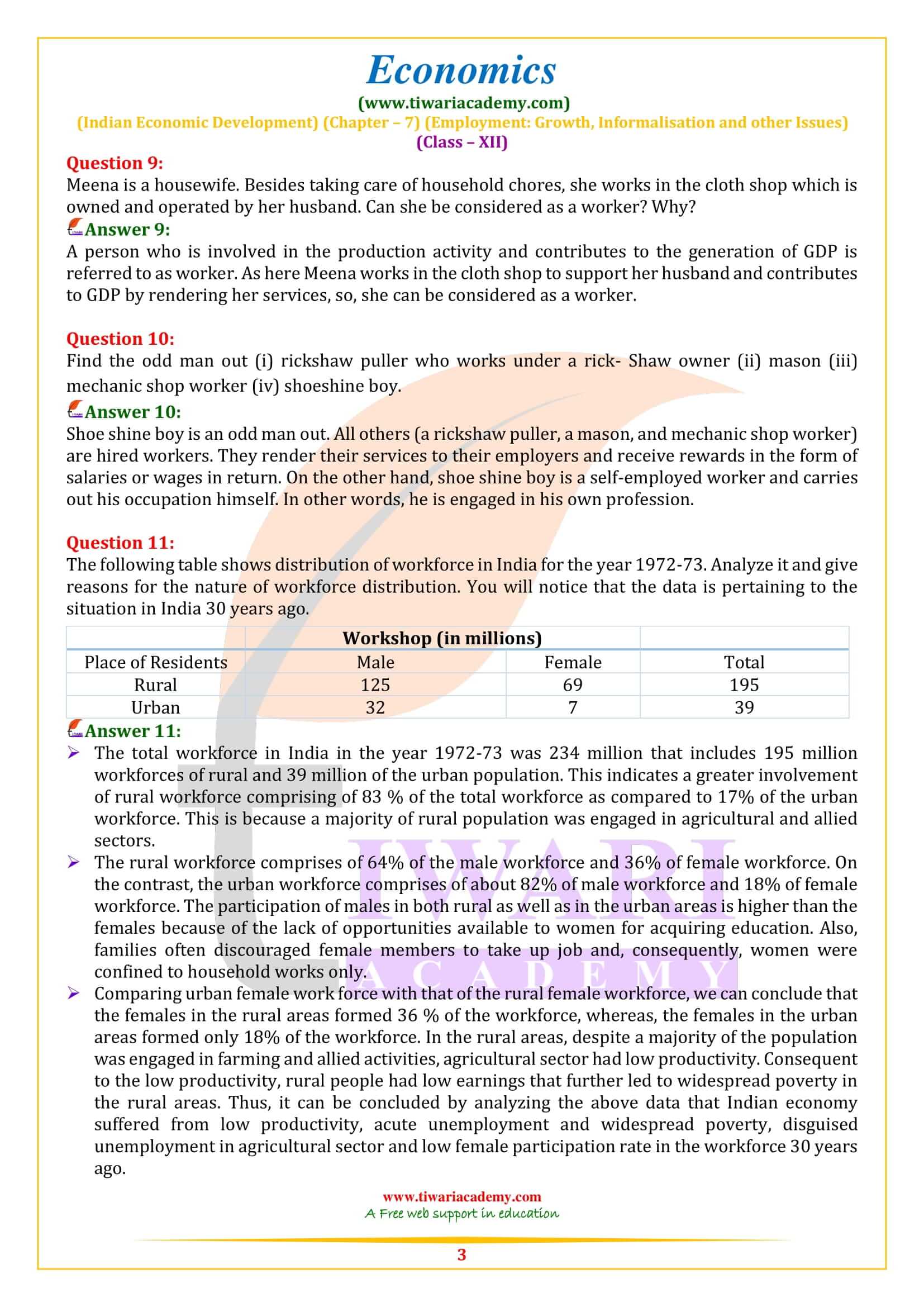 NCERT Solutions for Class 12 Indian Economic Development Chapter 7 Exercises