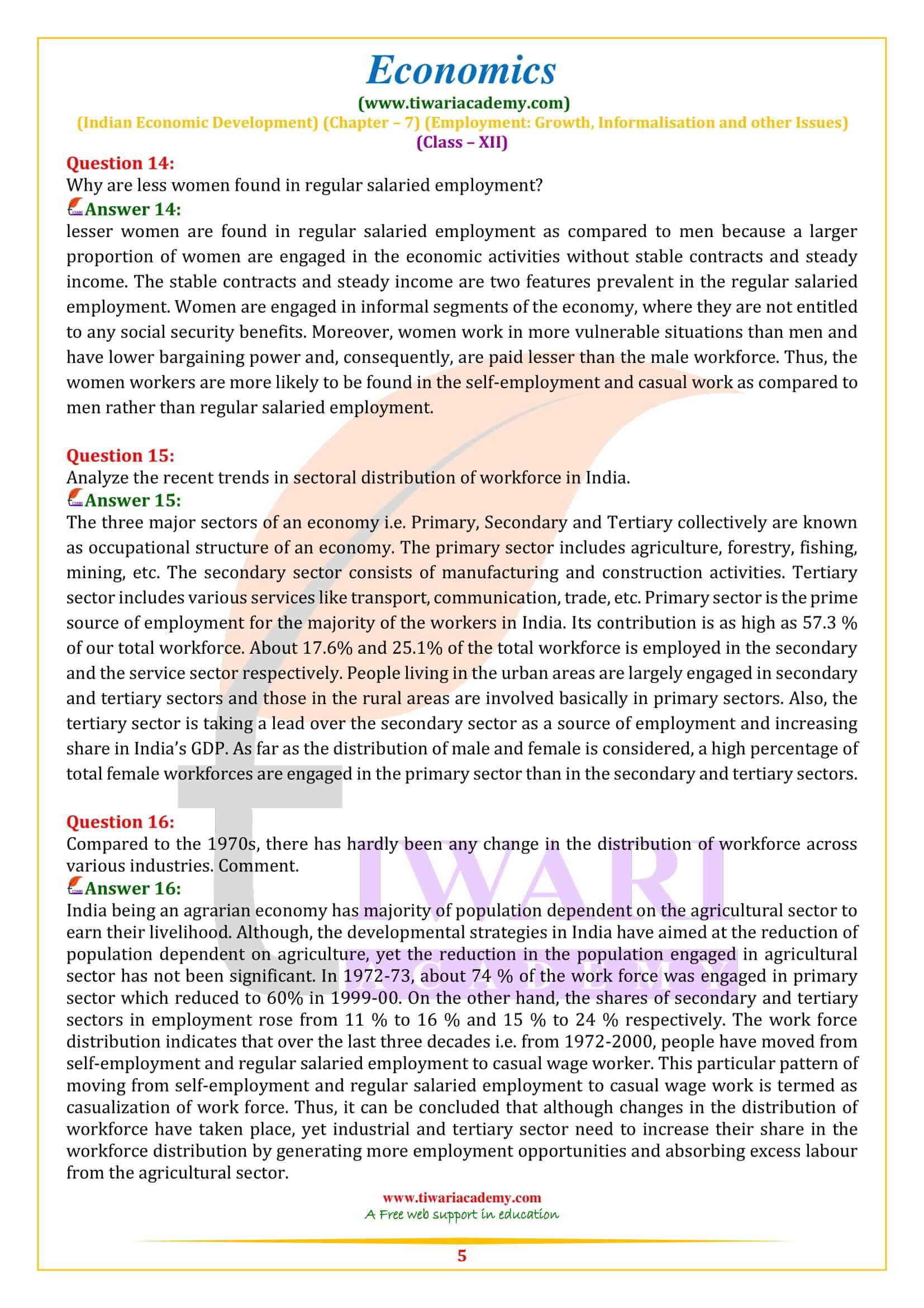 Class 12 Indian Economic Development Chapter 7 NCERT Question Answers