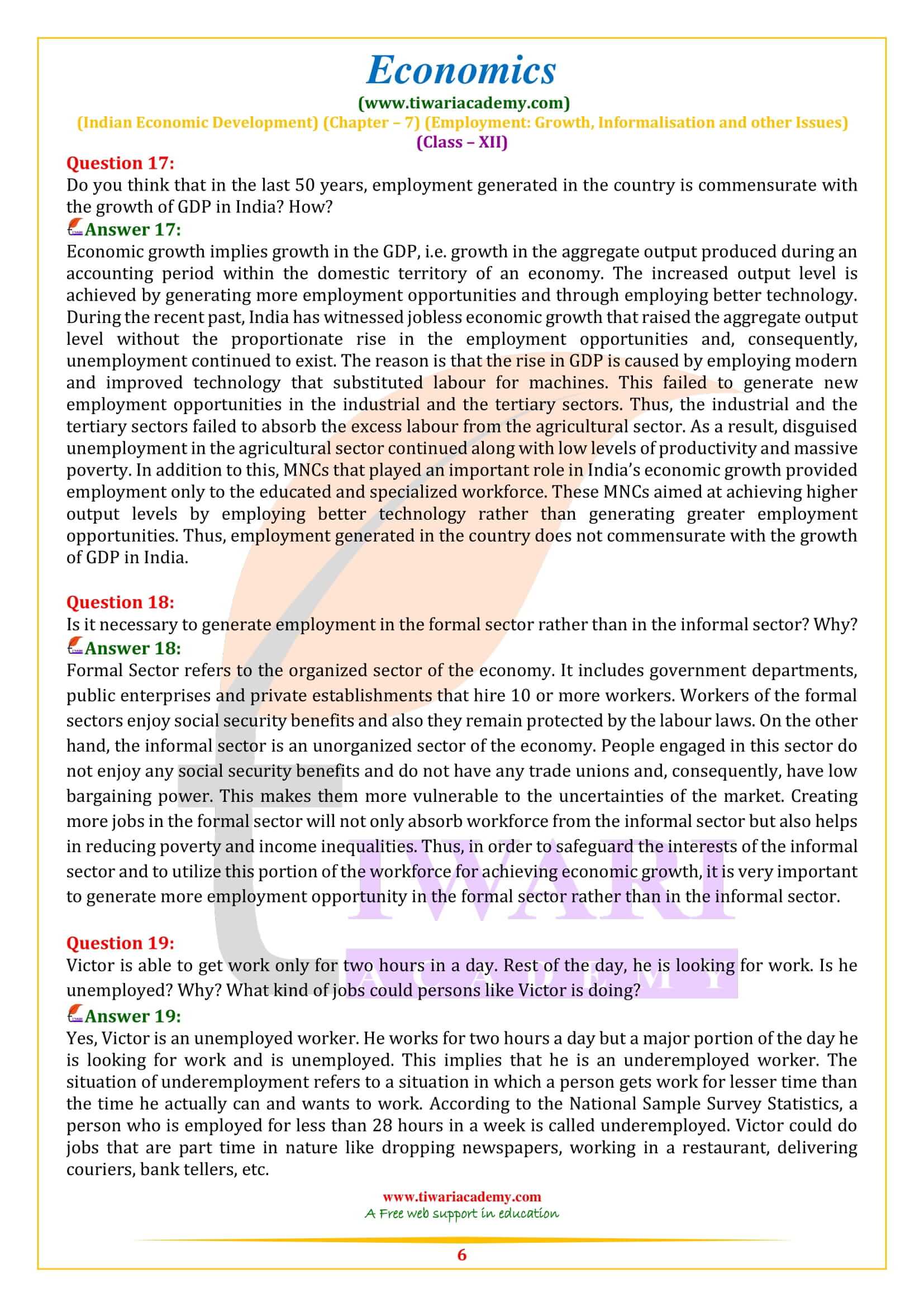 Class 12 Indian Economic Development Chapter 7 Exercises Answers