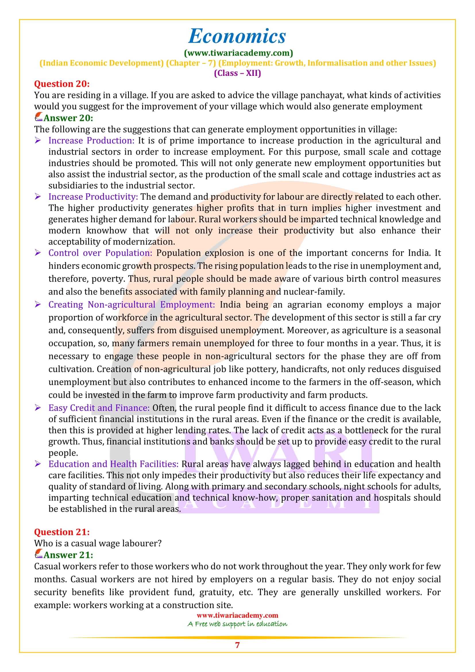 Class 12 Indian Economic Development Chapter 7 Answers in English Medium