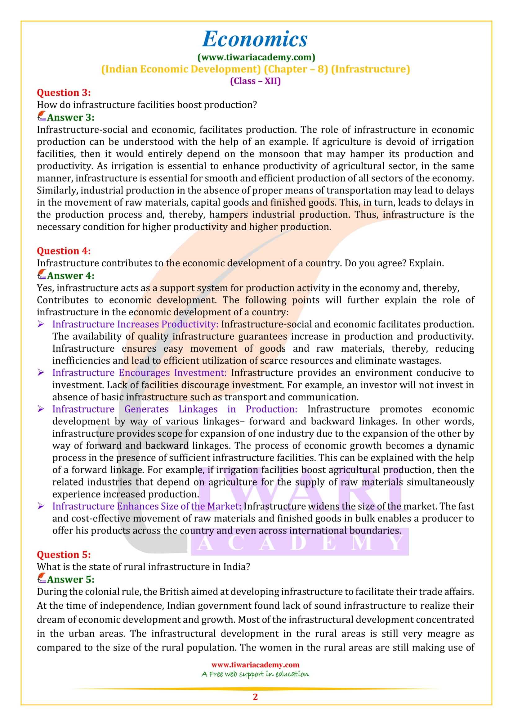 Class 12 Indian Economic Development Chapter 8 Infrastructure