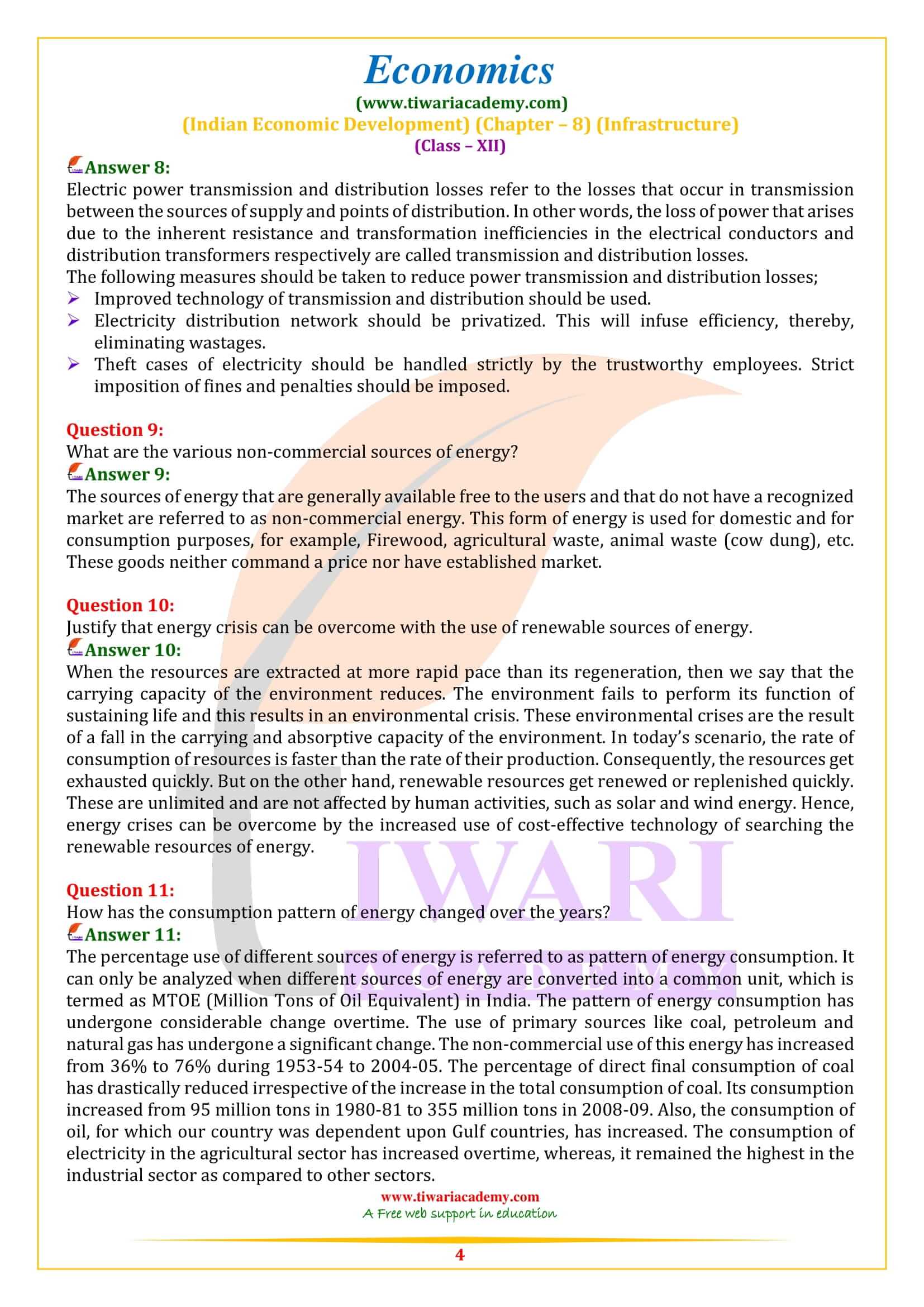 NCERT Solutions for Class 12 Indian Economic Development Chapter 8 Question Answers