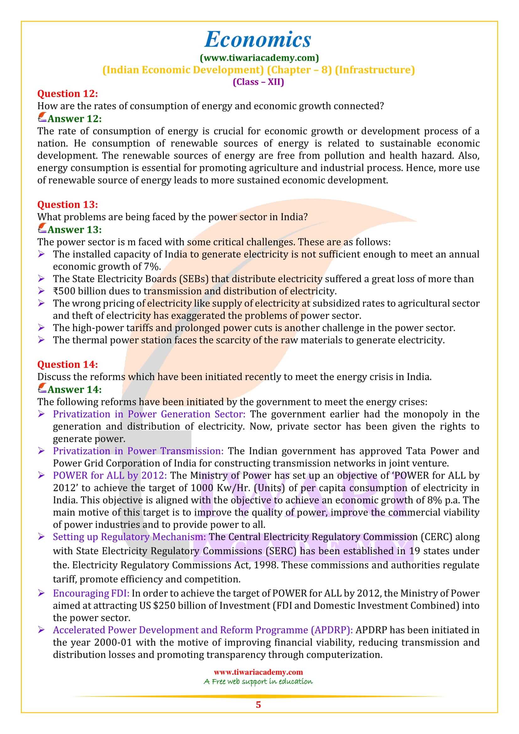 NCERT Solutions for Class 12 Indian Economic Development Chapter 8 in English Medium