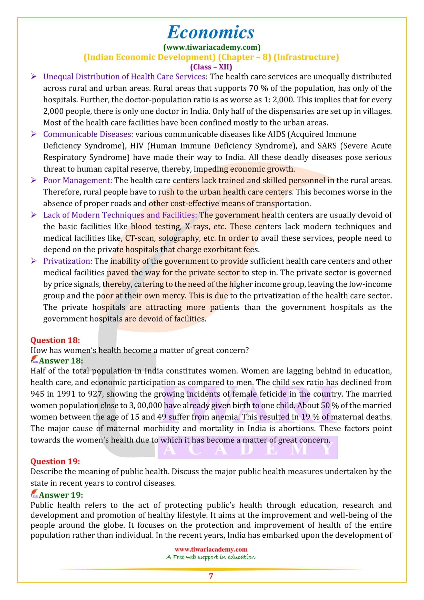 Class 12 Indian Economic Development Chapter 8 Exercises Answers