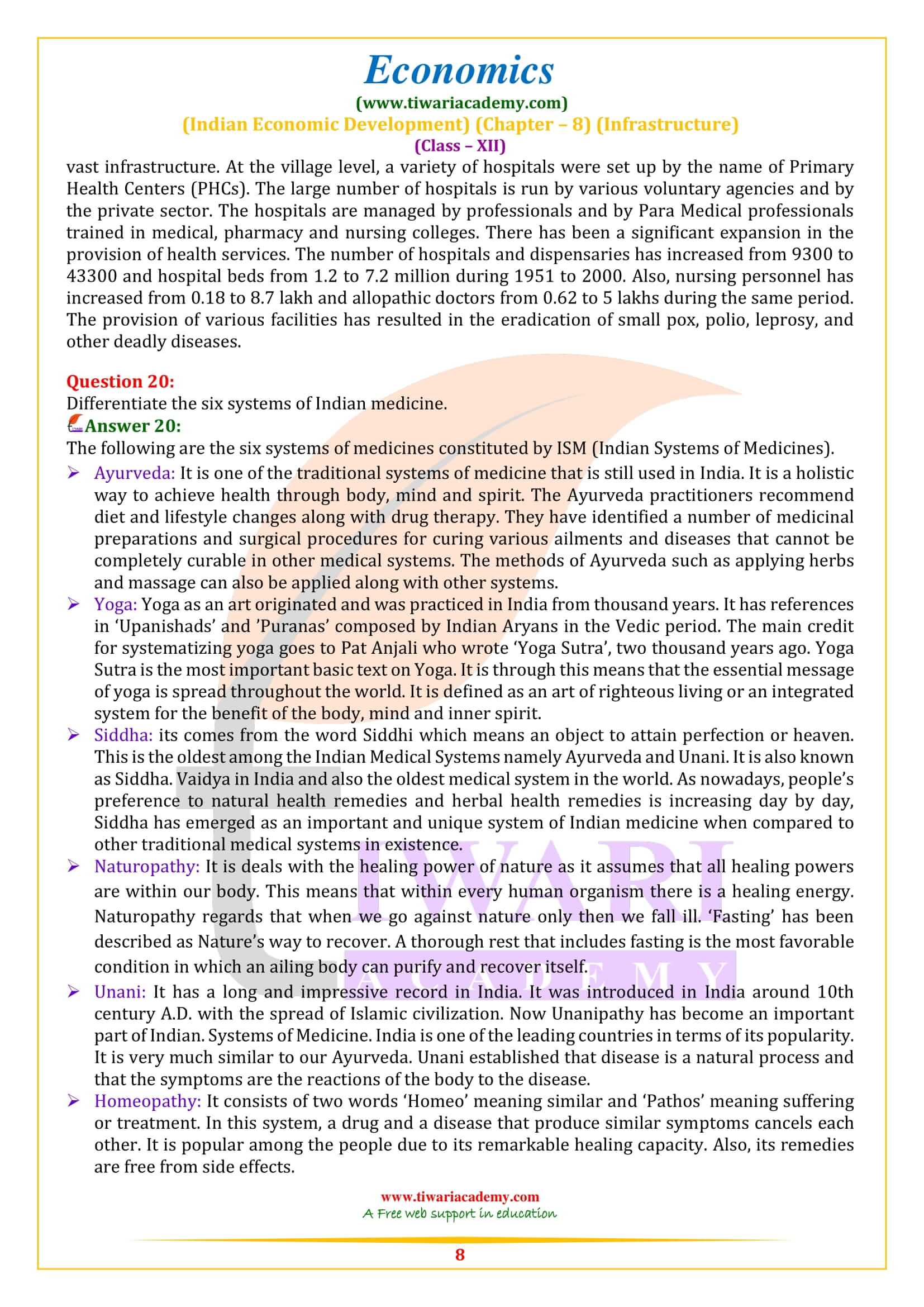 Class 12 Indian Economic Development Chapter 8 free solutions