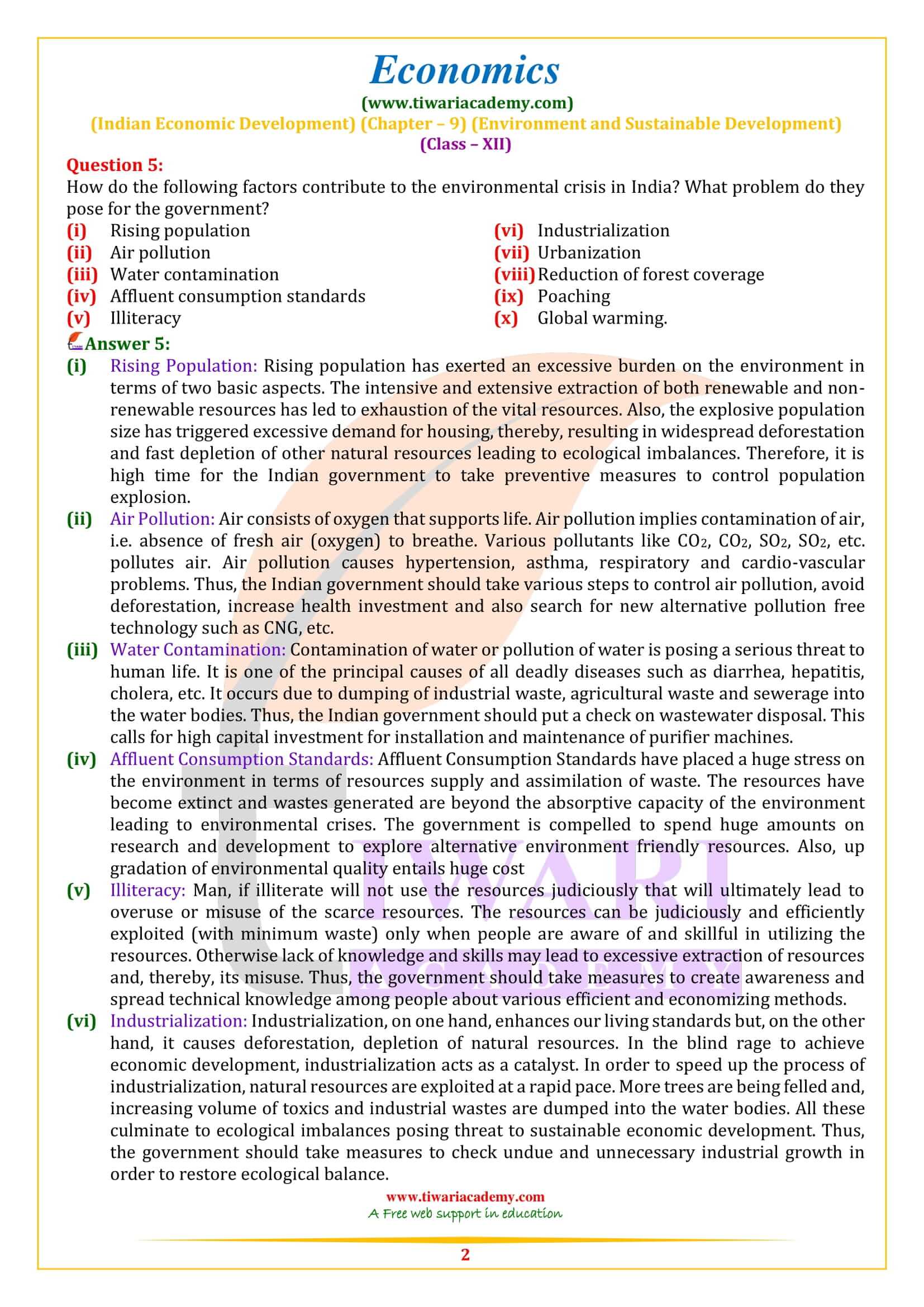 NCERT Solutions for Class 12 Indian Economic Development Chapter 9