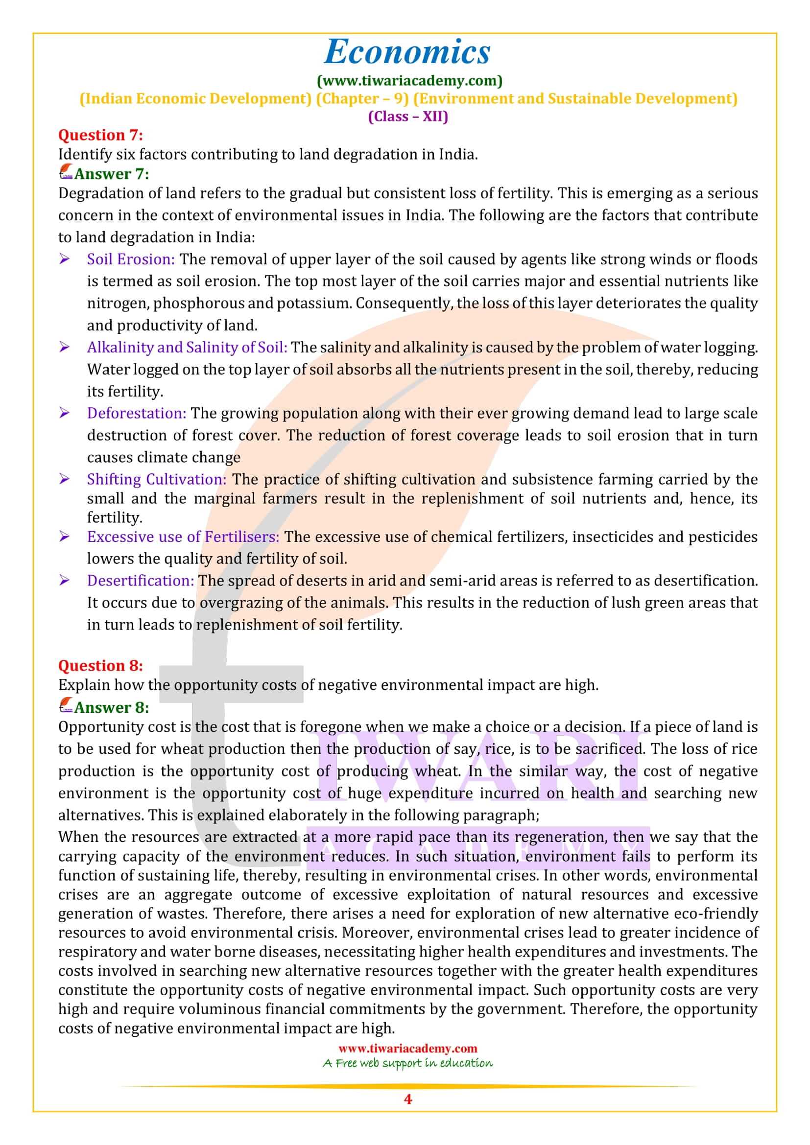 NCERT Solutions for Class 12 Indian Economic Development Chapter 9 in English Medium