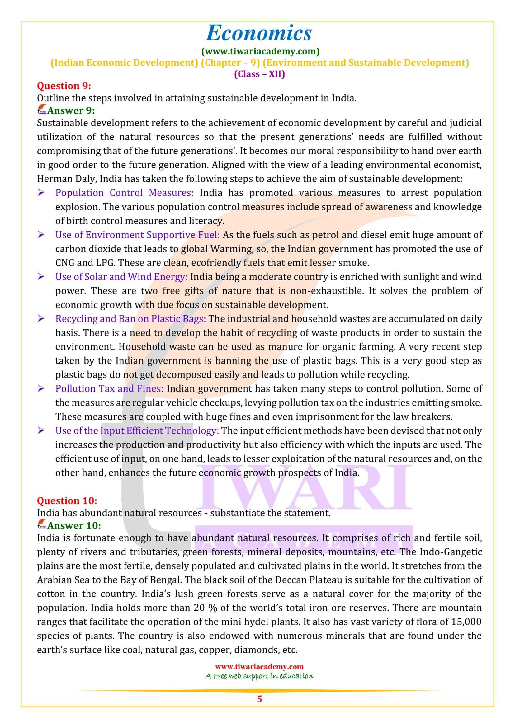 Class 12 Indian Economic Development Chapter 9