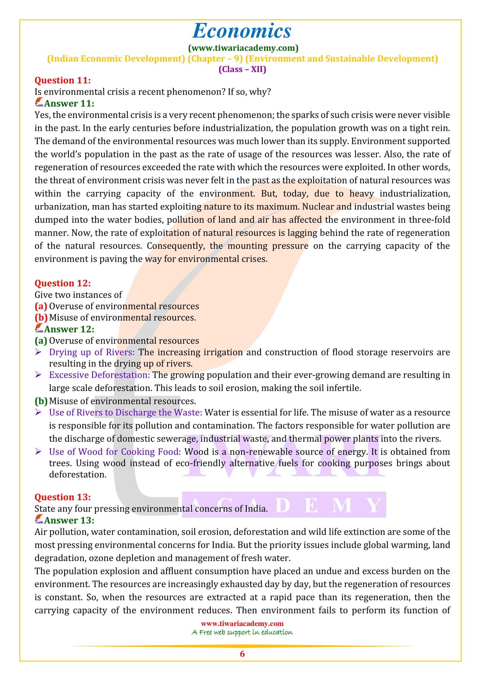 Class 12 Indian Economic Development Chapter 9 Question answers