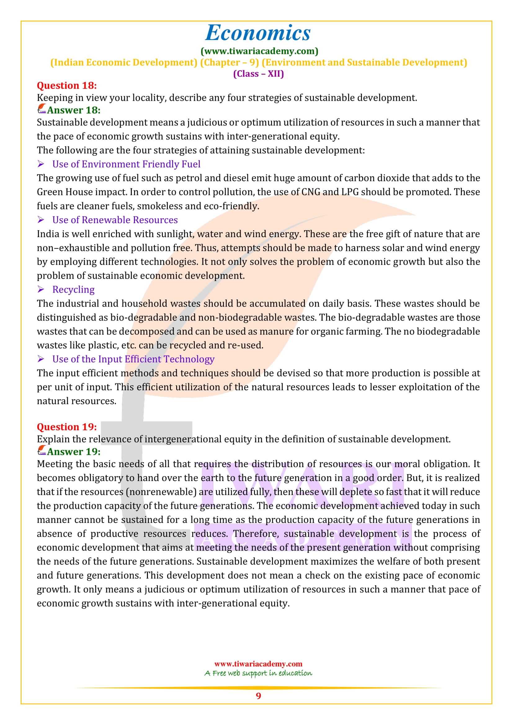 Class 12 Indian Economic Development Chapter 9 answers guide