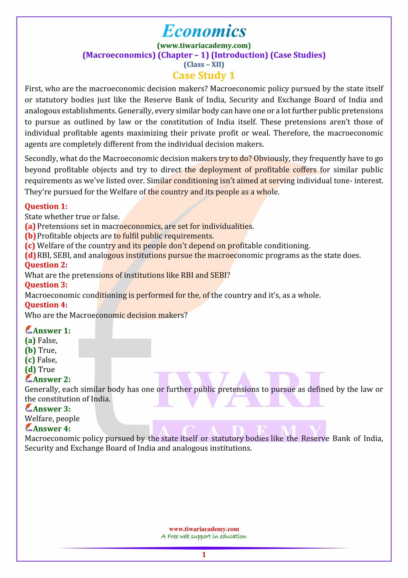 Class 12 Economics Macroeconomics Chapter 1 Case Study