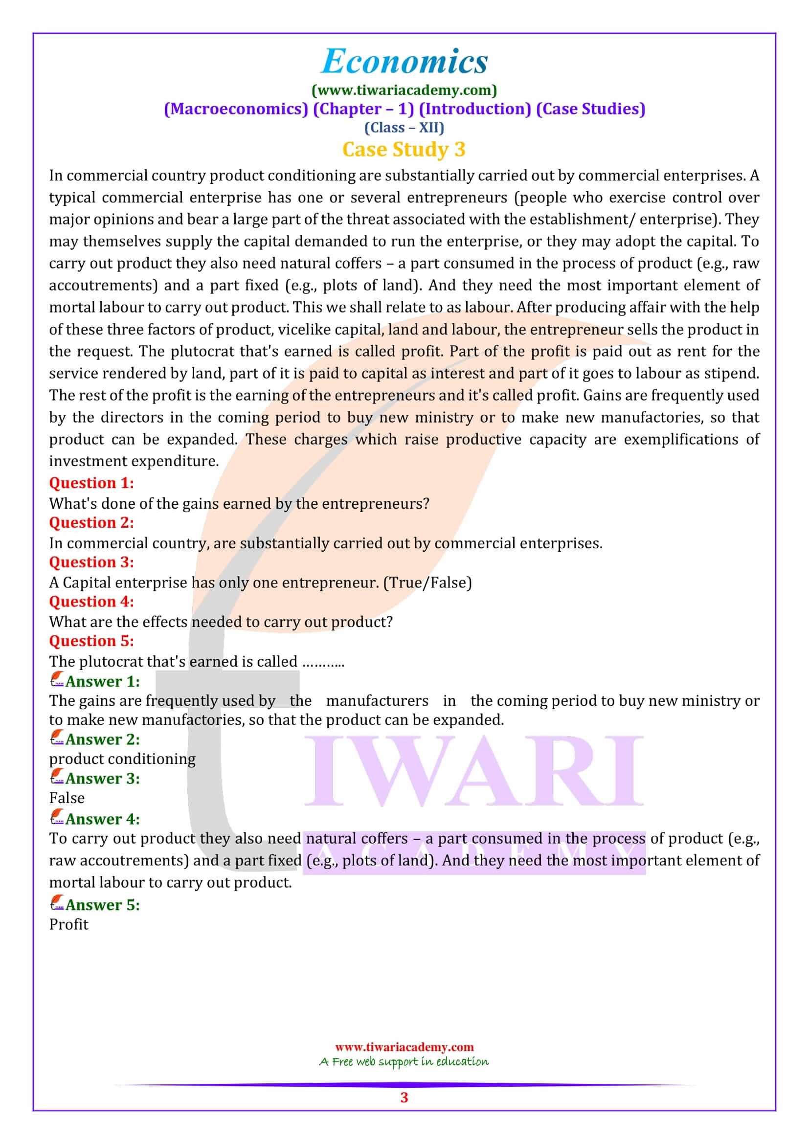 Class 12 Macroeconomics Chapter 1 Case based questions