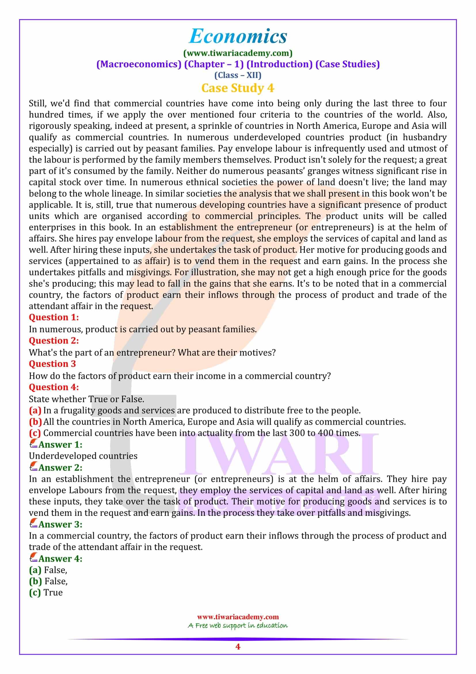 Class 12 Macroeconomics Chapter 1 Case Study Quesiton answers MCQ