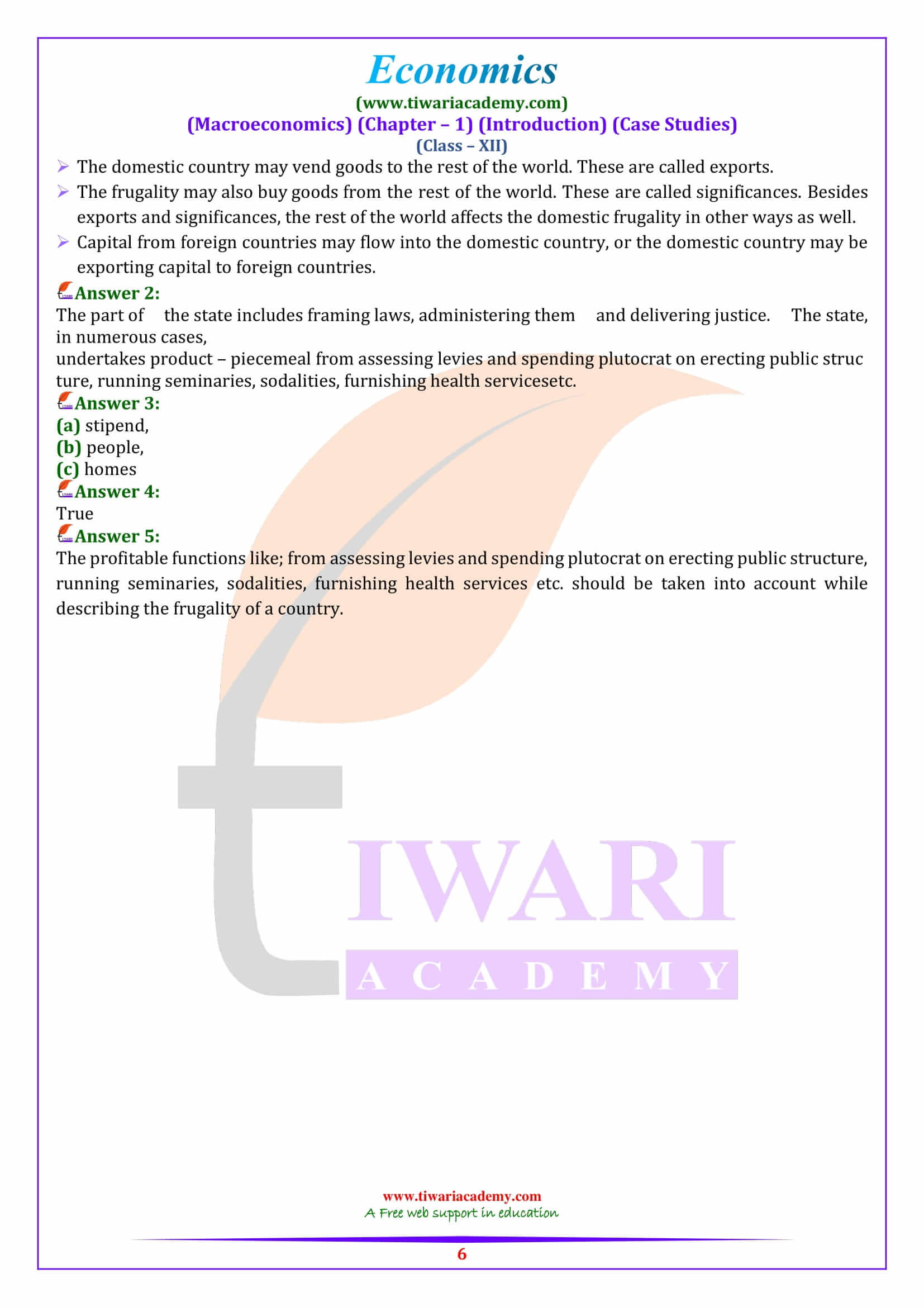 Class 12 Macroeconomics Chapter 1 Case based answers