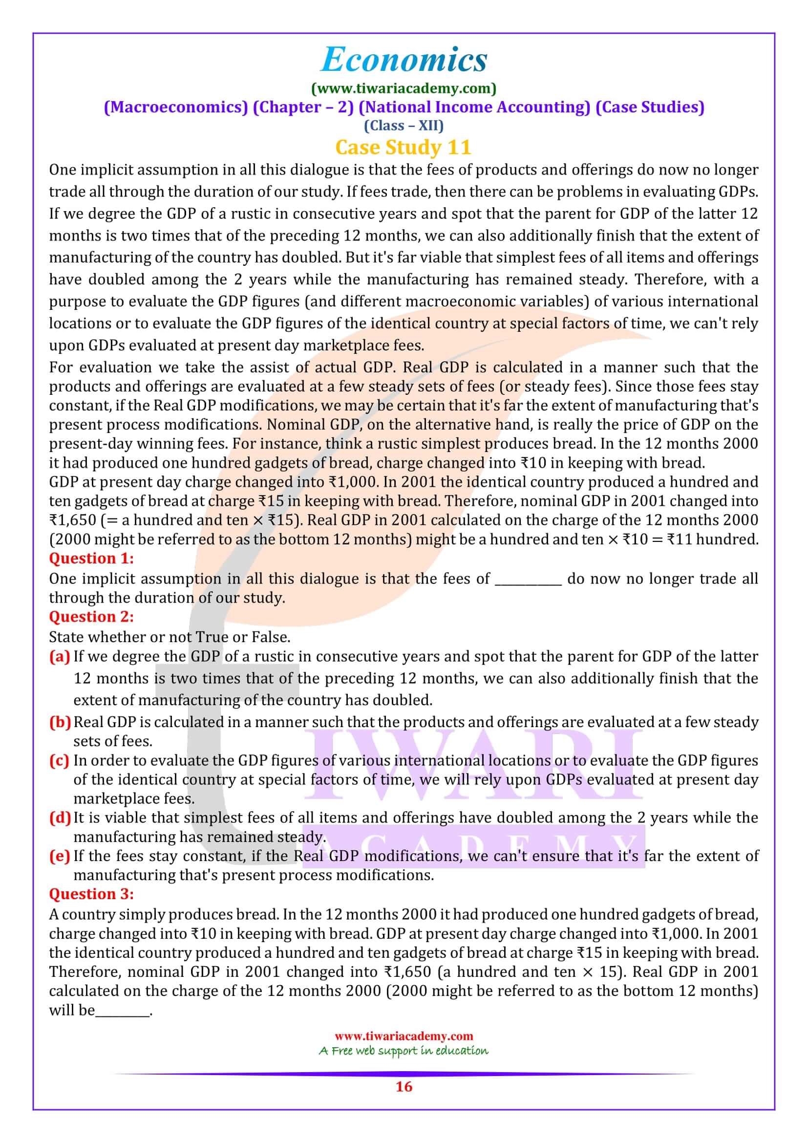 Class 12 Macroeconomics Chapter 2 Case Studies exercises practice