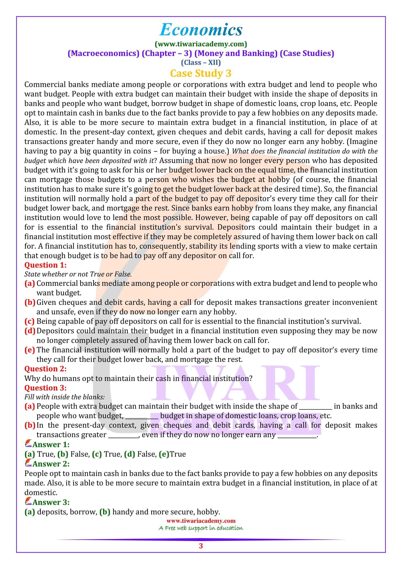 Class 12 Macroeconomics Chapter 3 Case Study exercises