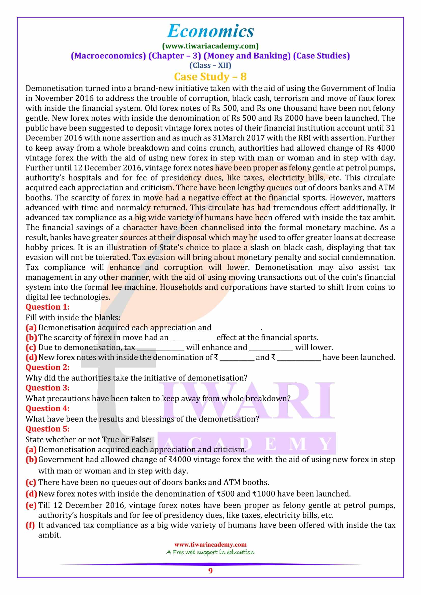 Class 12 Macroeconomics Chapter 3 Case based questions