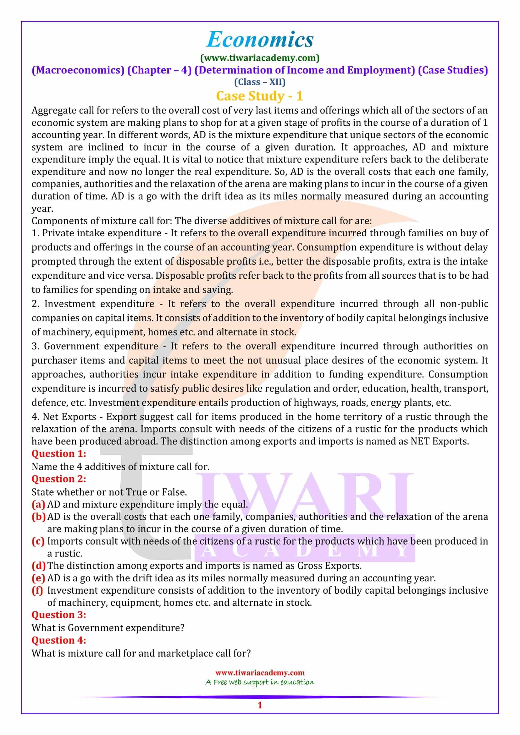 Class 12 Macroeconomics Chapter 4 Case Study questions