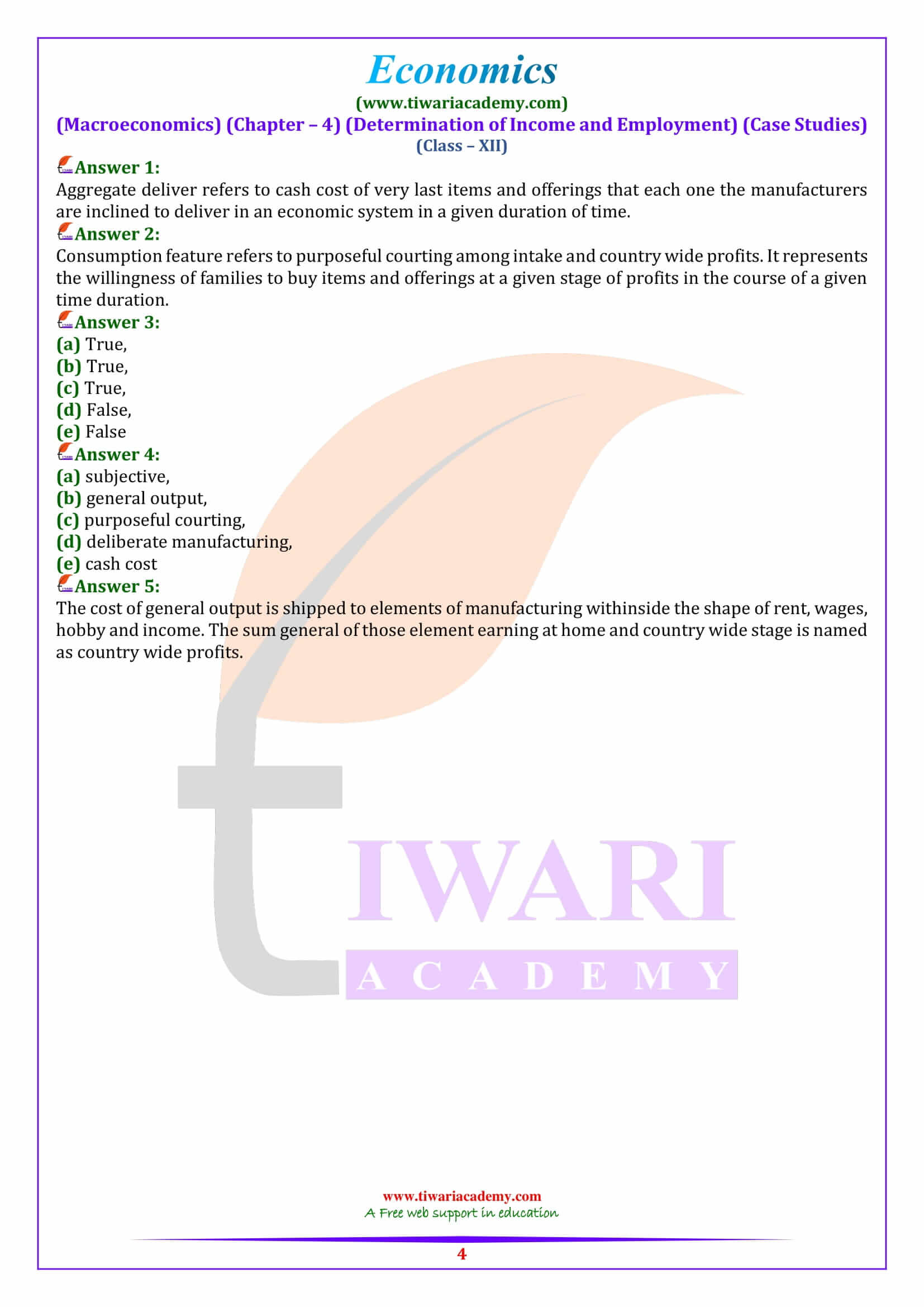 Class 12 Macroeconomics Chapter 4 Case Study practice questions