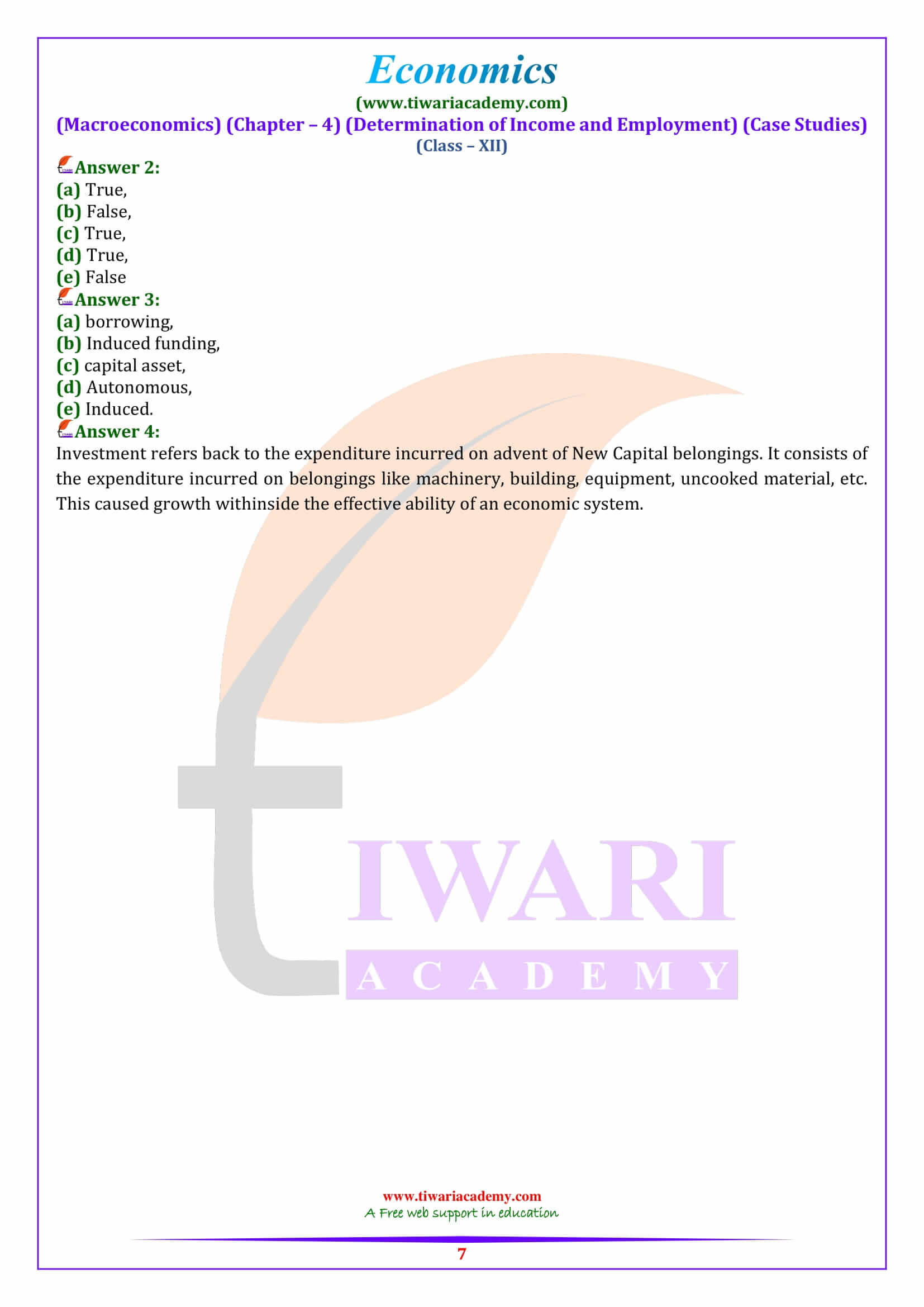 Class 12 Macroeconomics Chapter 4 Case Studies type questions