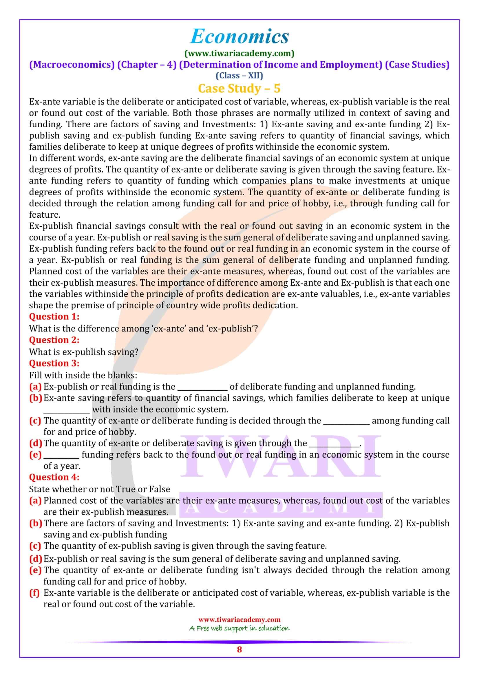 Class 12 Macroeconomics Chapter 4 Case Studies practice questions