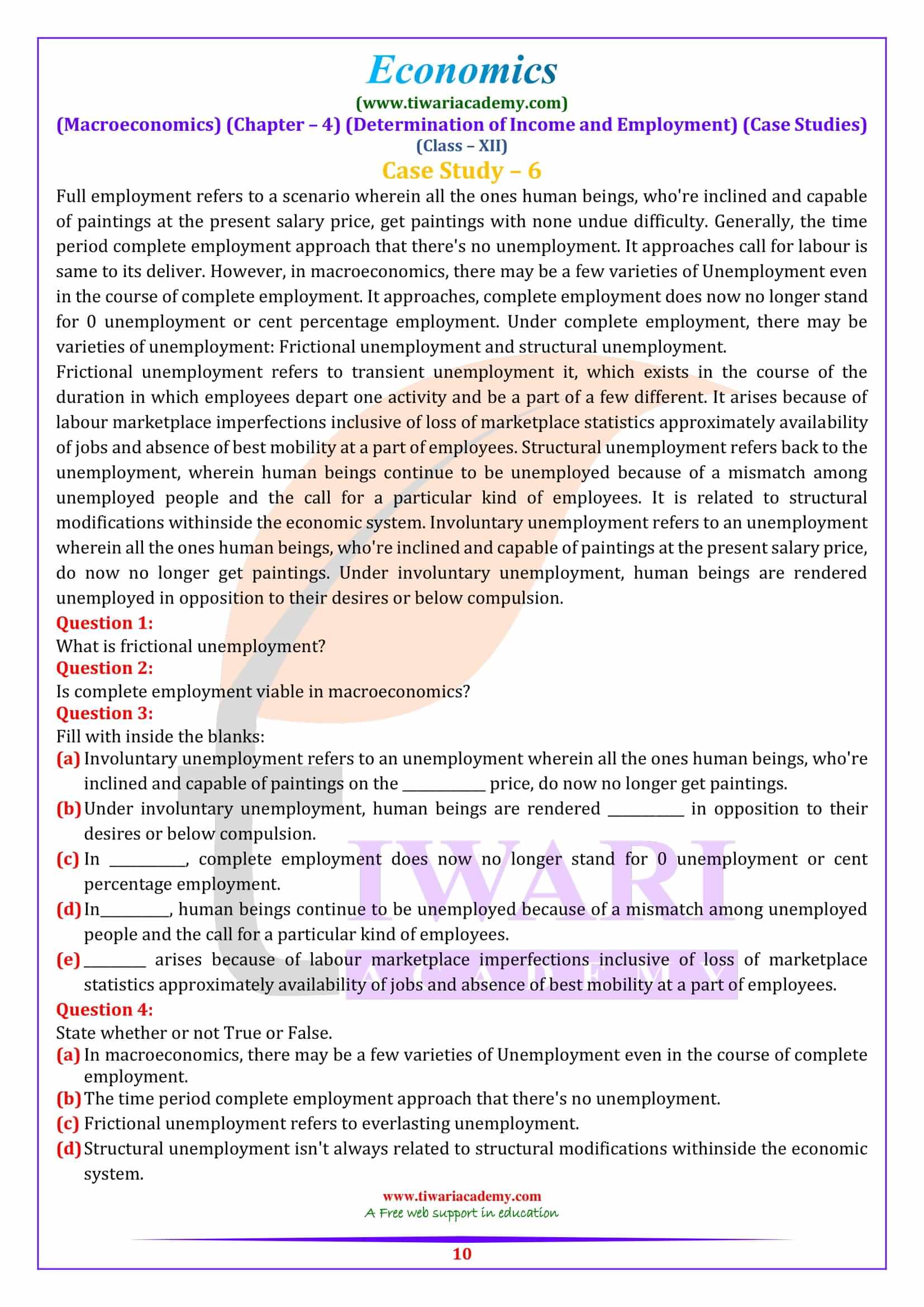 Class 12 Macroeconomics Chapter 4 Case Studies revision