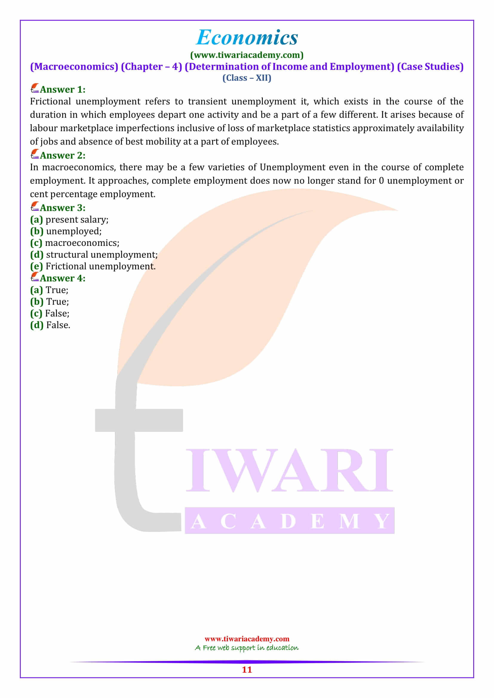 Class 12 Macroeconomics Chapter 4 Case Studies revision questions