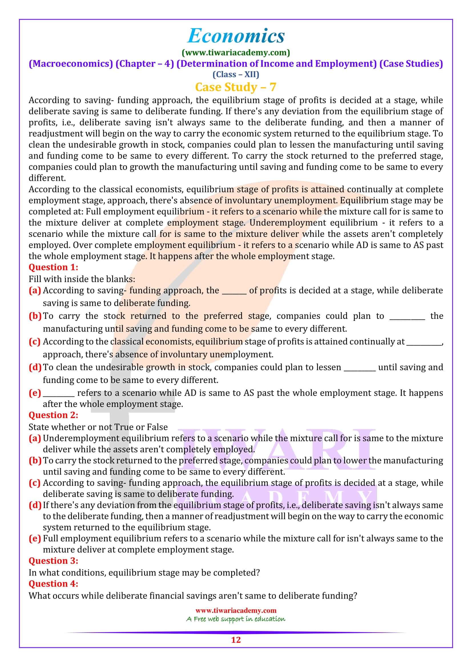 Class 12 Macroeconomics Chapter 4 Case based