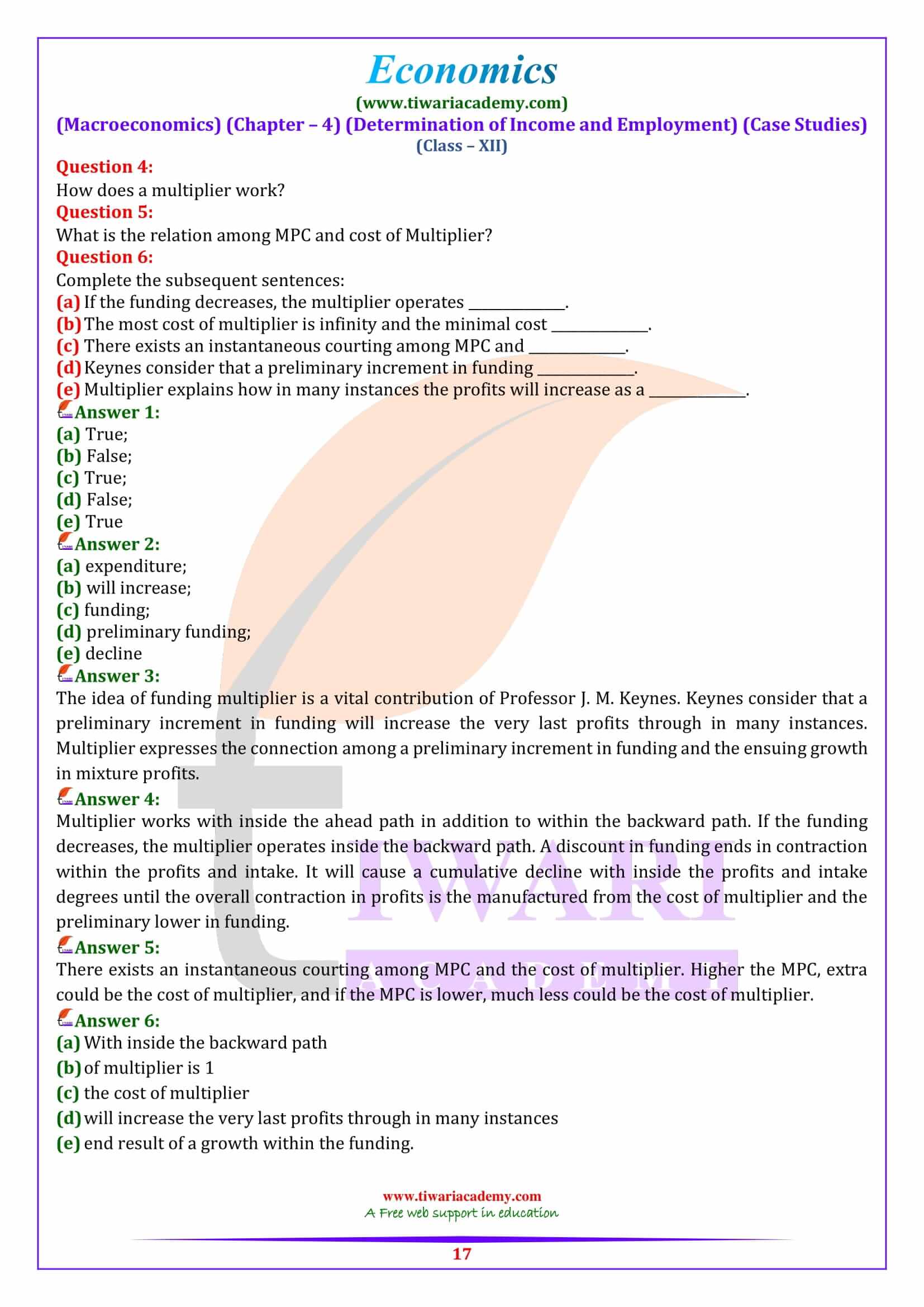 Class 12 Macroeconomics Chapter 4 Case based revision questions