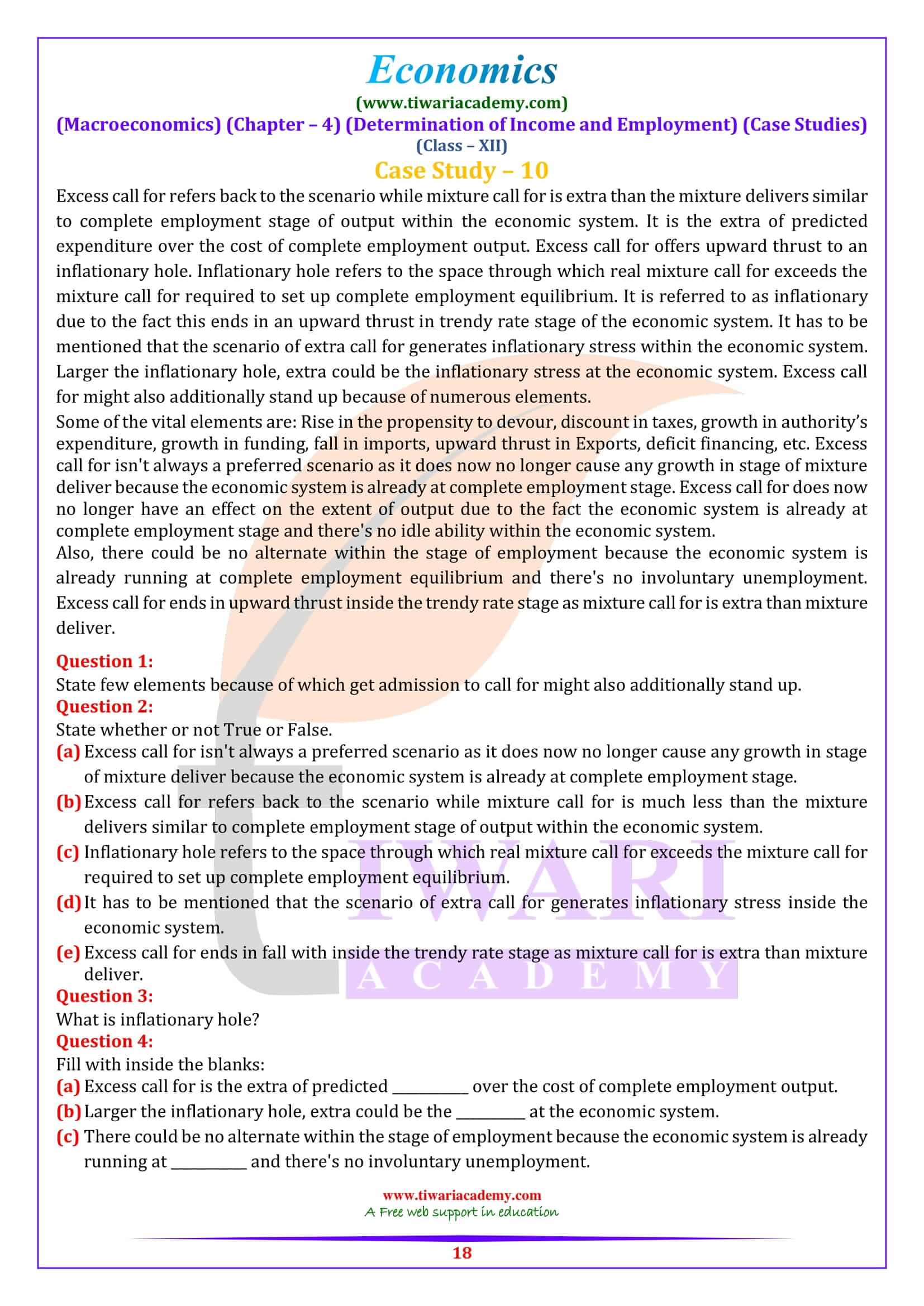 Class 12 Macroeconomics Chapter 4 Case based QA