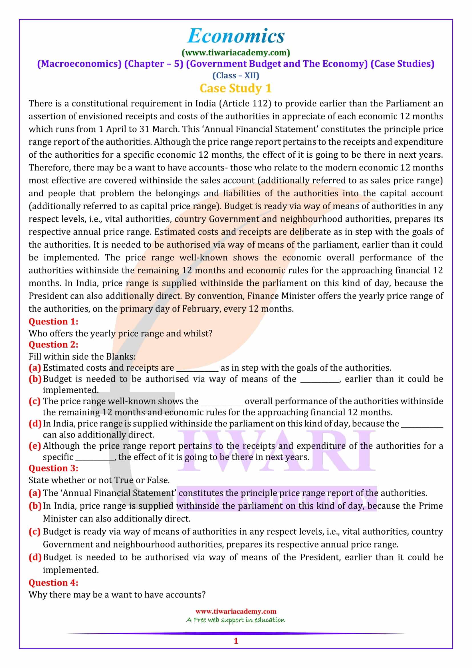 Class 12 Macroeconomics Chapter 5 Case Study answers