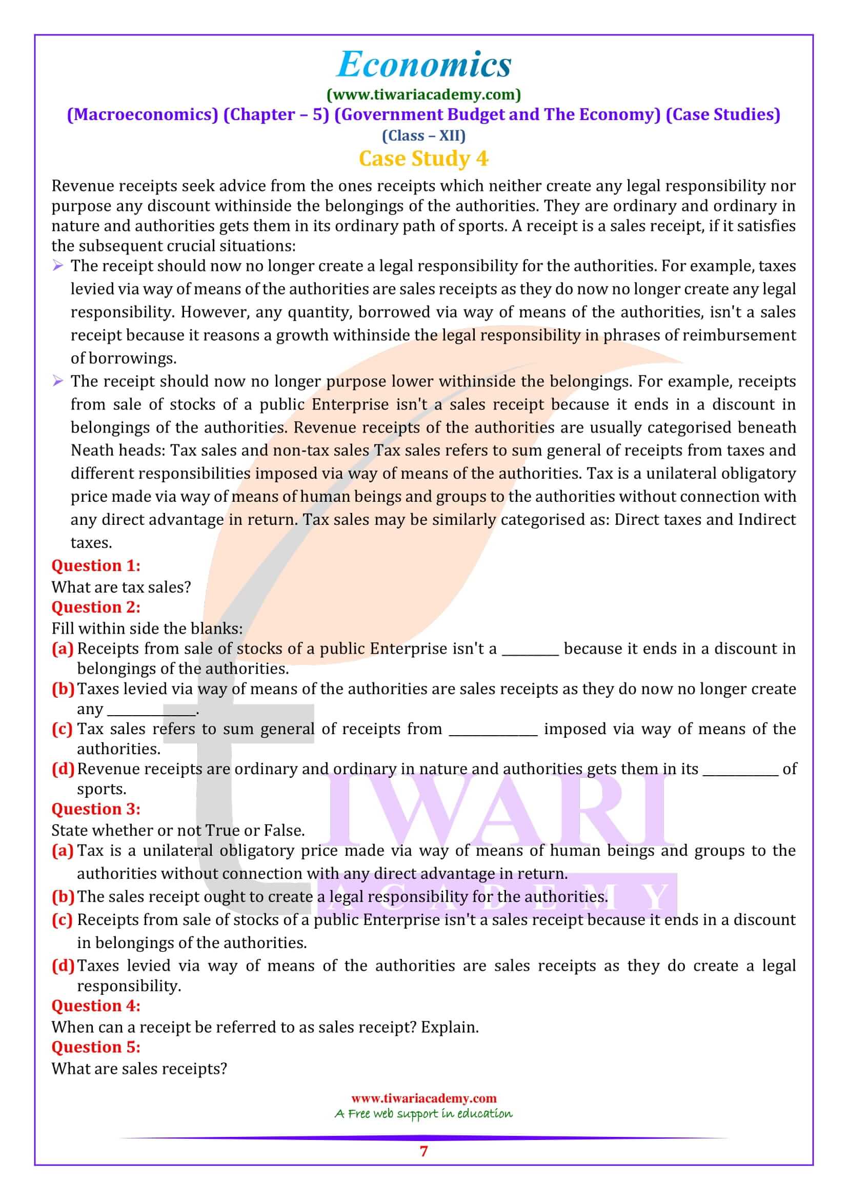 Class 12 Macroeconomics Chapter 5 Case Studies for exams