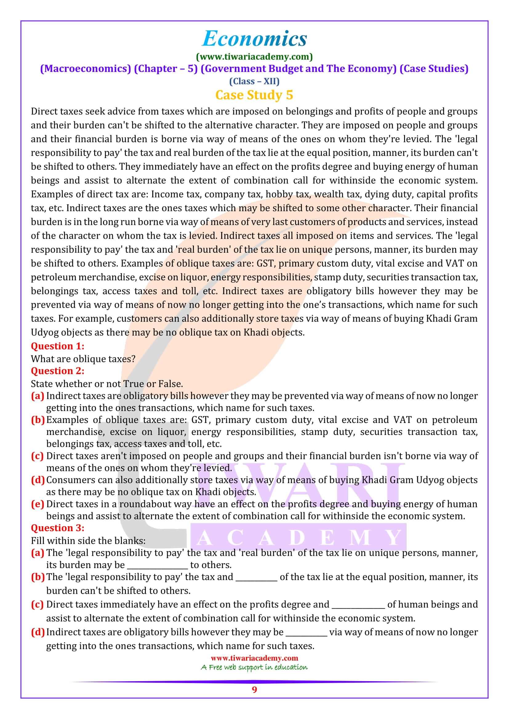 Class 12 Macroeconomics Chapter 5 Case Studies question answers