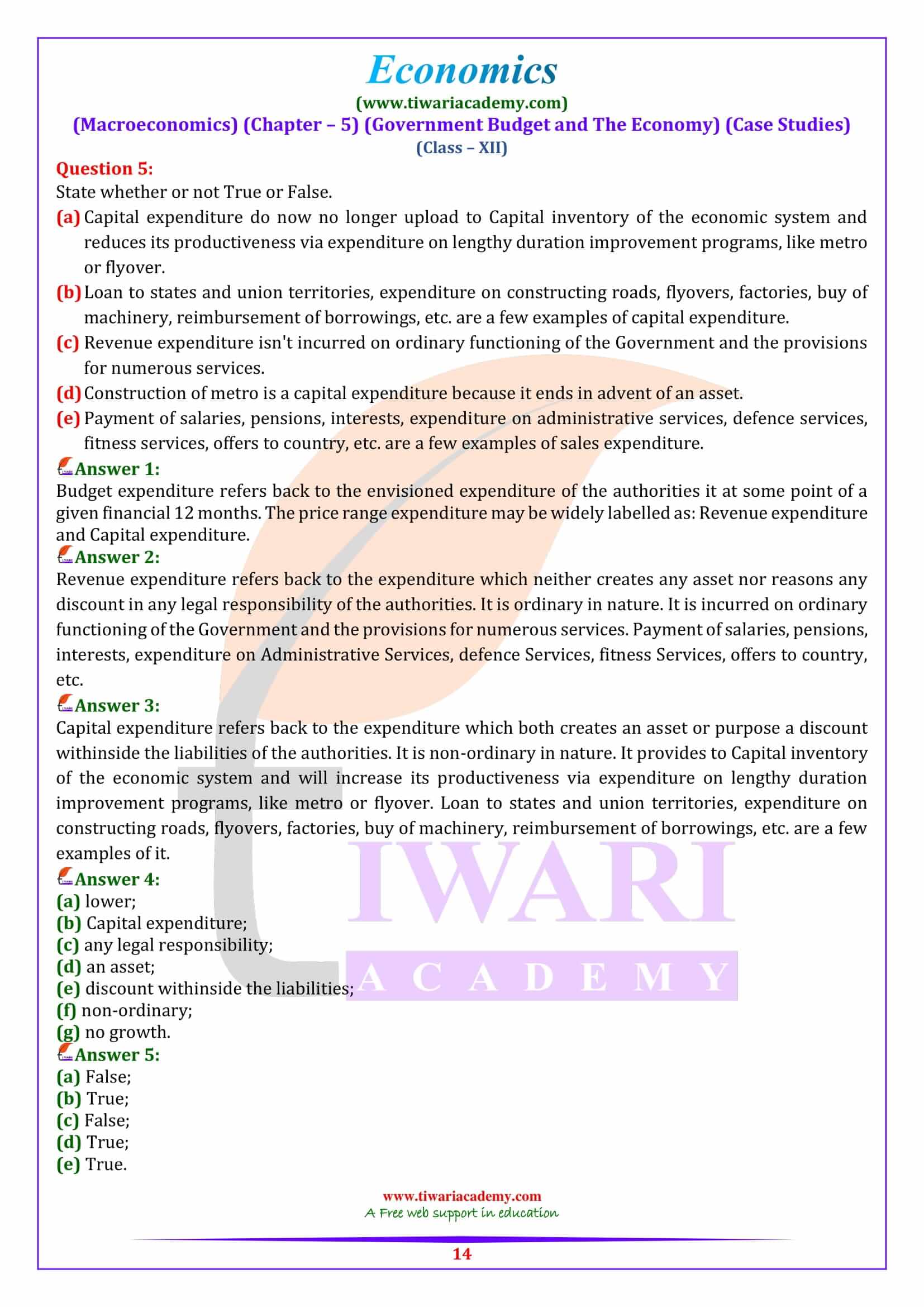 Class 12 Macroeconomics Chapter 5 Case Studies practice QA