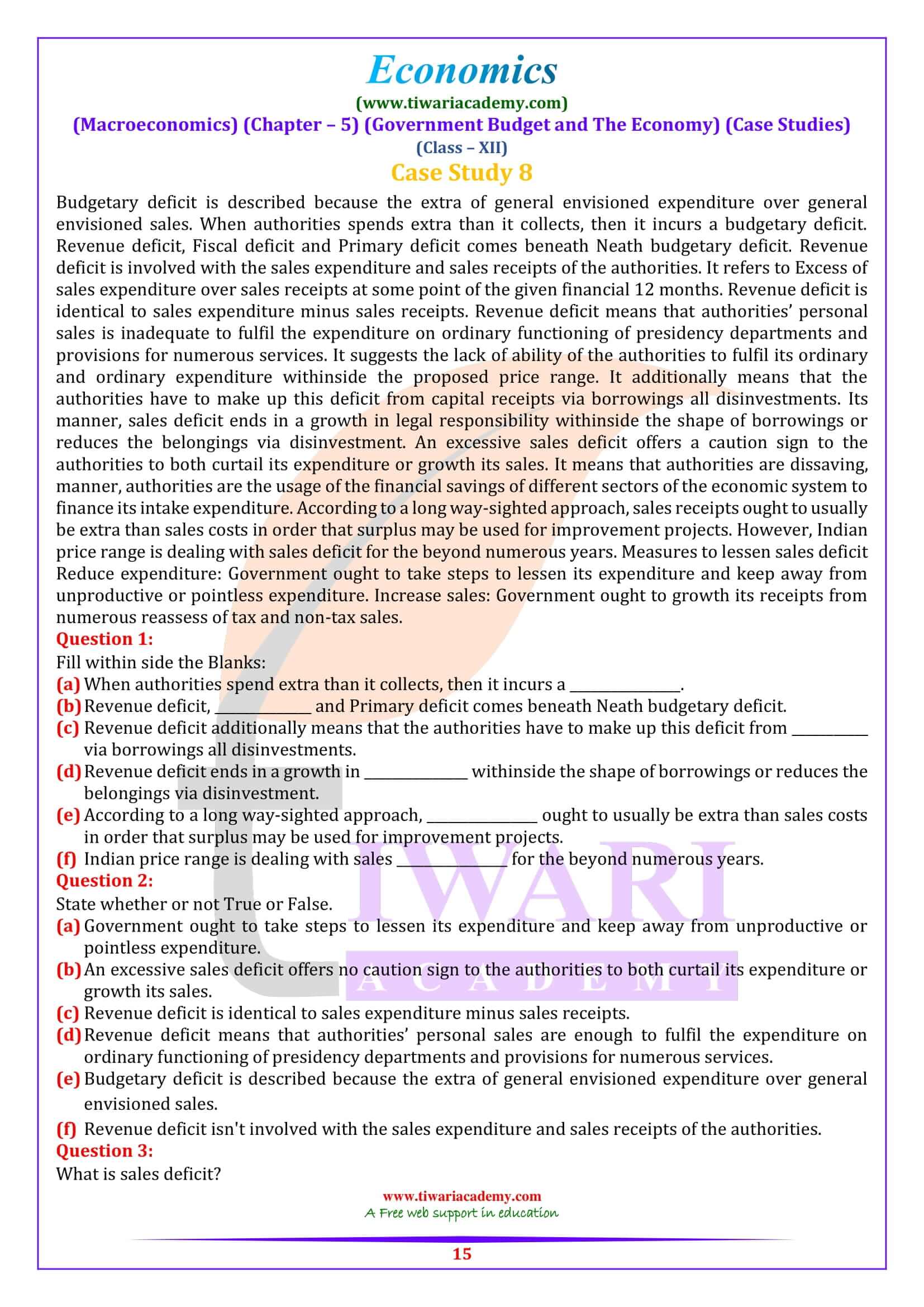 Class 12 Macroeconomics Chapter 5 Case Studies QA