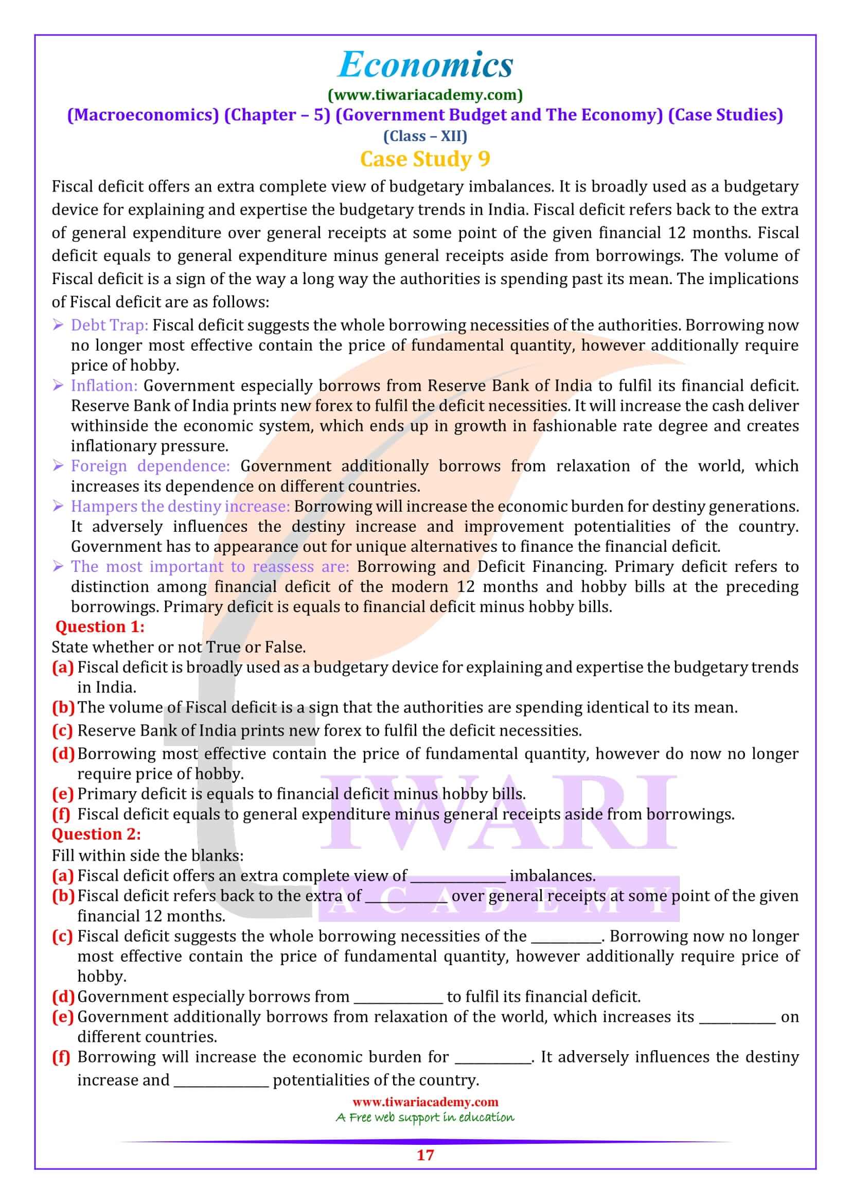 Class 12 Macroeconomics Chapter 5 Case based practice