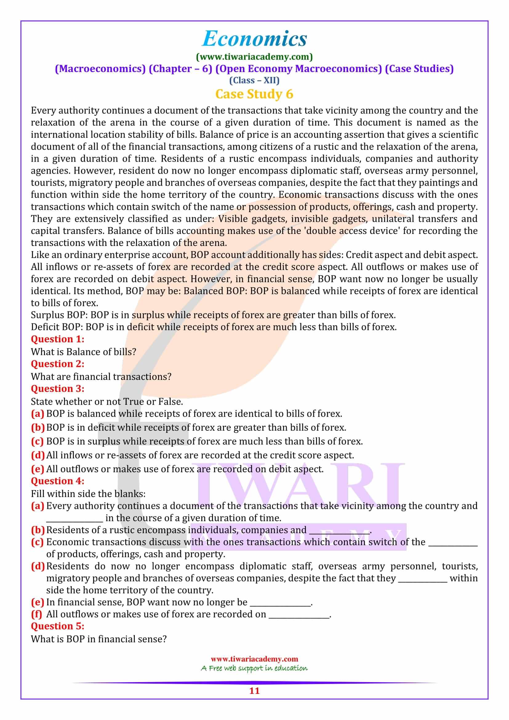 Class 12 Macroeconomics Chapter 6 Case based revision questions