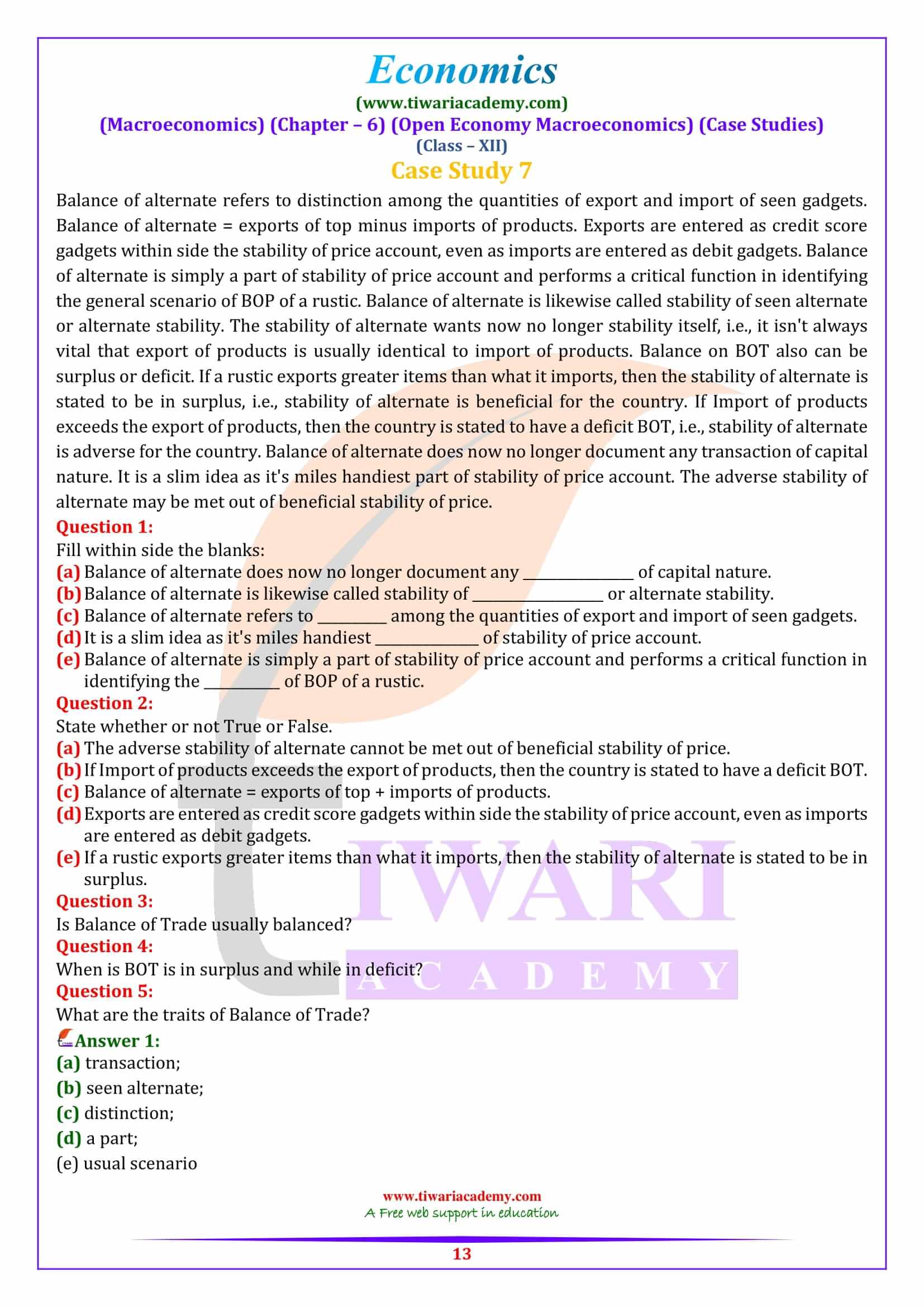 Class 12 Macroeconomics Chapter 6 Case studies QA